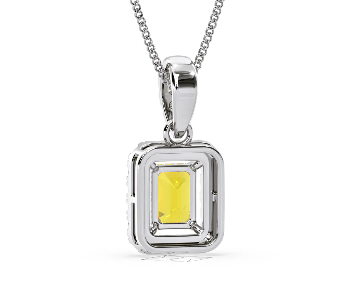 Annabelle Yellow Lab Diamond Emerald Cut Halo Necklace 1.38ct in 18K White Gold - Elara Collection - Image 45