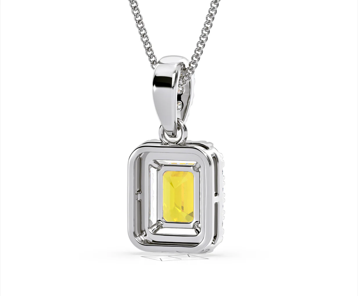 Annabelle Yellow Lab Diamond Emerald Cut Halo Necklace 1.38ct in 18K White Gold - Elara Collection - Image 53