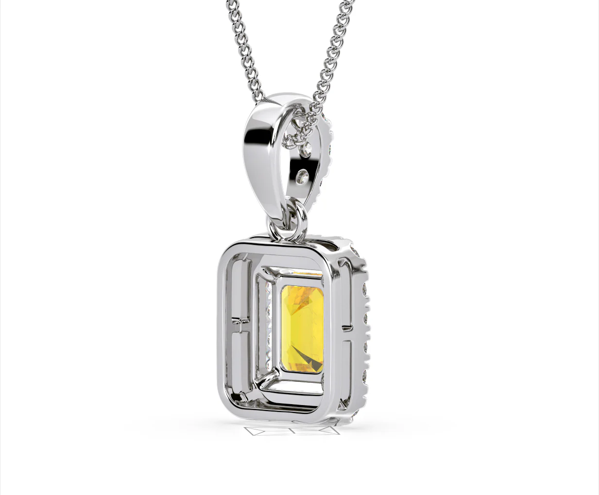 Annabelle Yellow Lab Diamond Emerald Cut Halo Necklace 1.38ct in 18K White Gold - Elara Collection - Image 57
