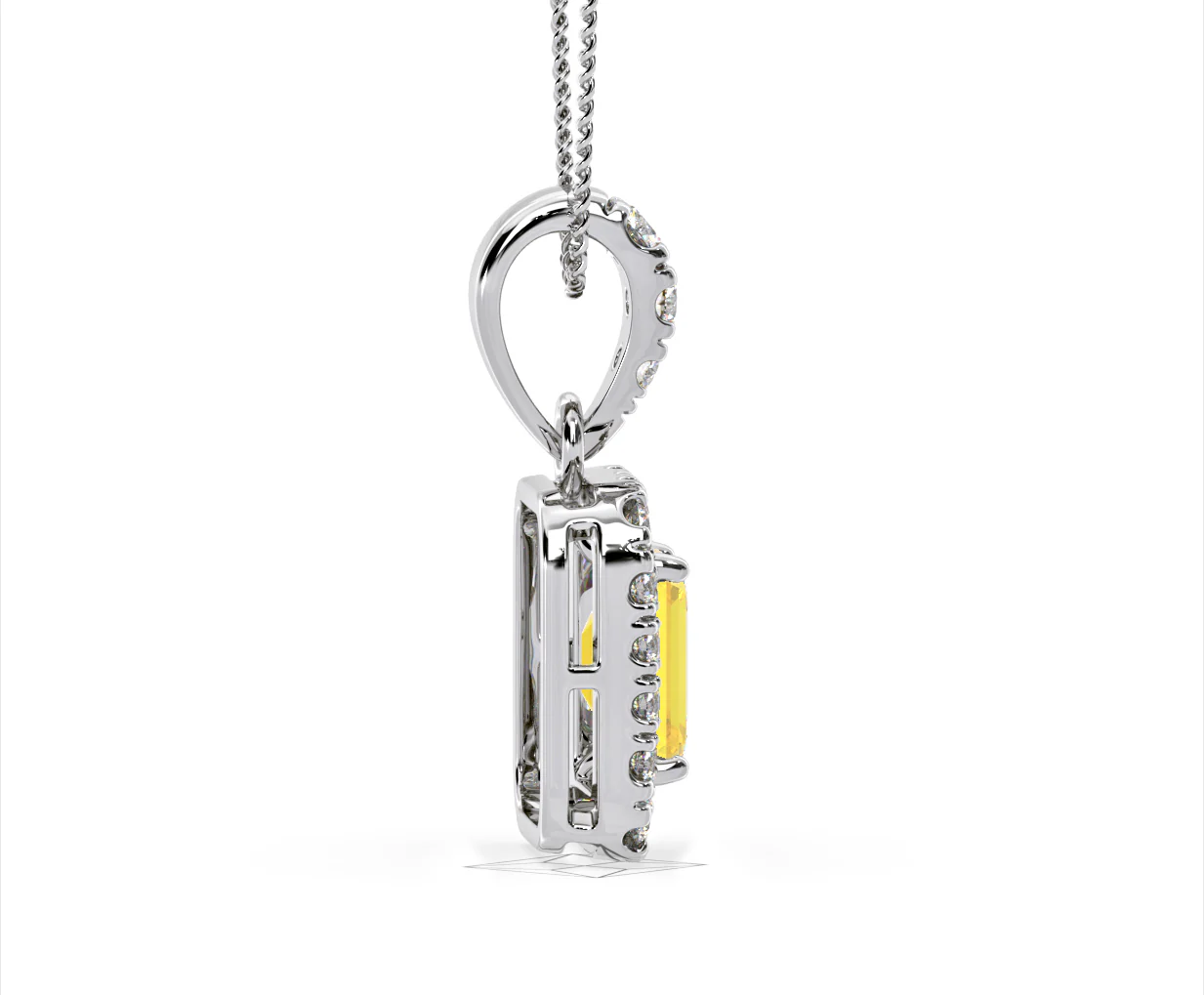 Annabelle Yellow Lab Diamond Emerald Cut Halo Necklace 1.38ct in 18K White Gold - Elara Collection - Image 67