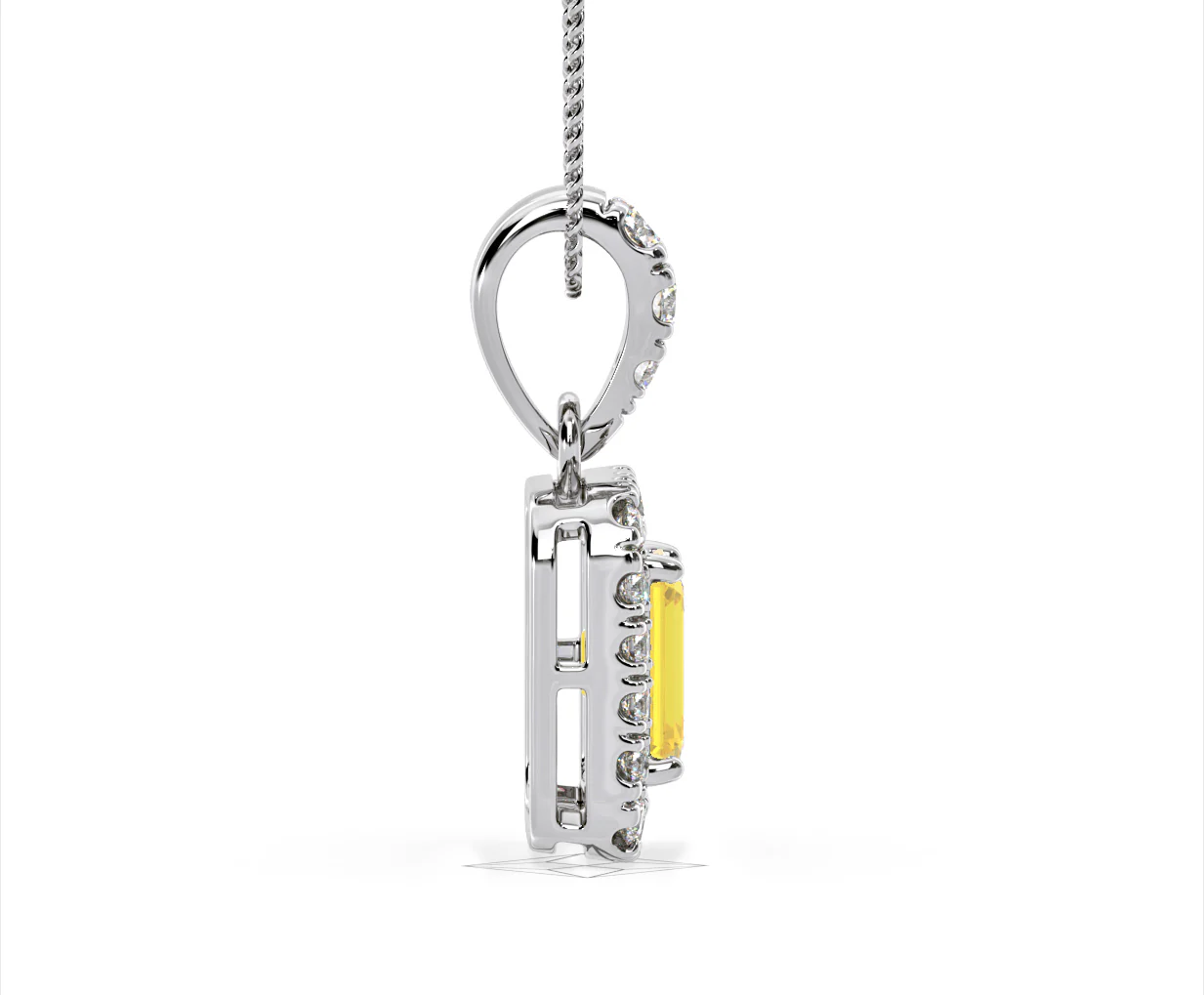 Annabelle Yellow Lab Diamond Emerald Cut Halo Necklace 1.38ct in 18K White Gold - Elara Collection - Image 68