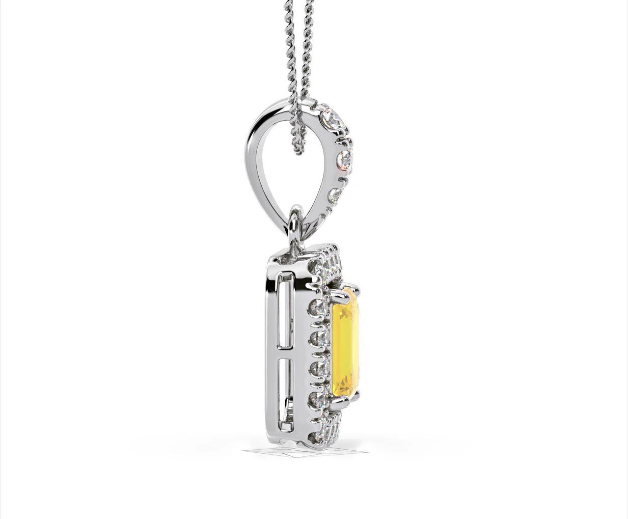 Annabelle Yellow Lab Diamond Emerald Cut Halo Necklace 1.38ct in 18K White Gold - Elara Collection - Image 70