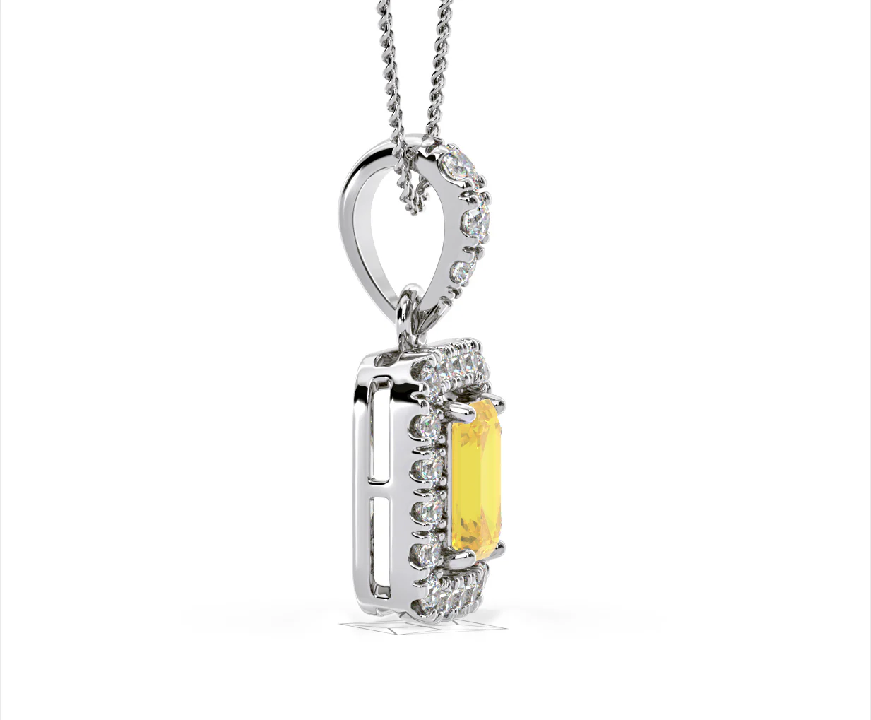 Annabelle Yellow Lab Diamond Emerald Cut Halo Necklace 1.38ct in 18K White Gold - Elara Collection - Image 72