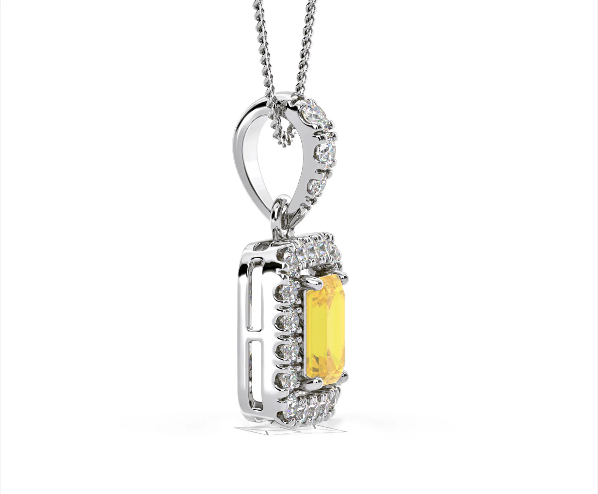 Annabelle Yellow Lab Diamond Emerald Cut Halo Necklace 1.38ct in 18K White Gold - Elara Collection - Image 73