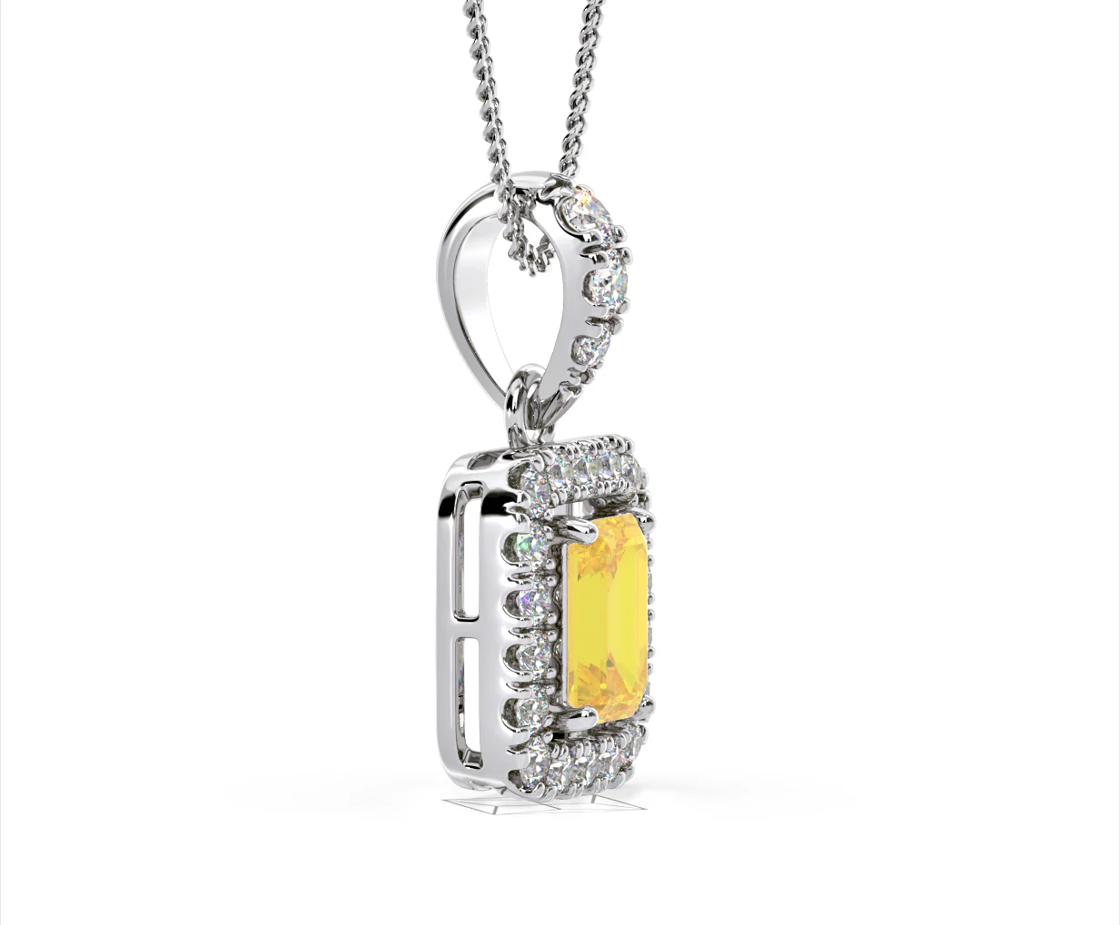 Annabelle Yellow Lab Diamond Emerald Cut Halo Necklace 1.38ct in 18K White Gold - Elara Collection - Image 74