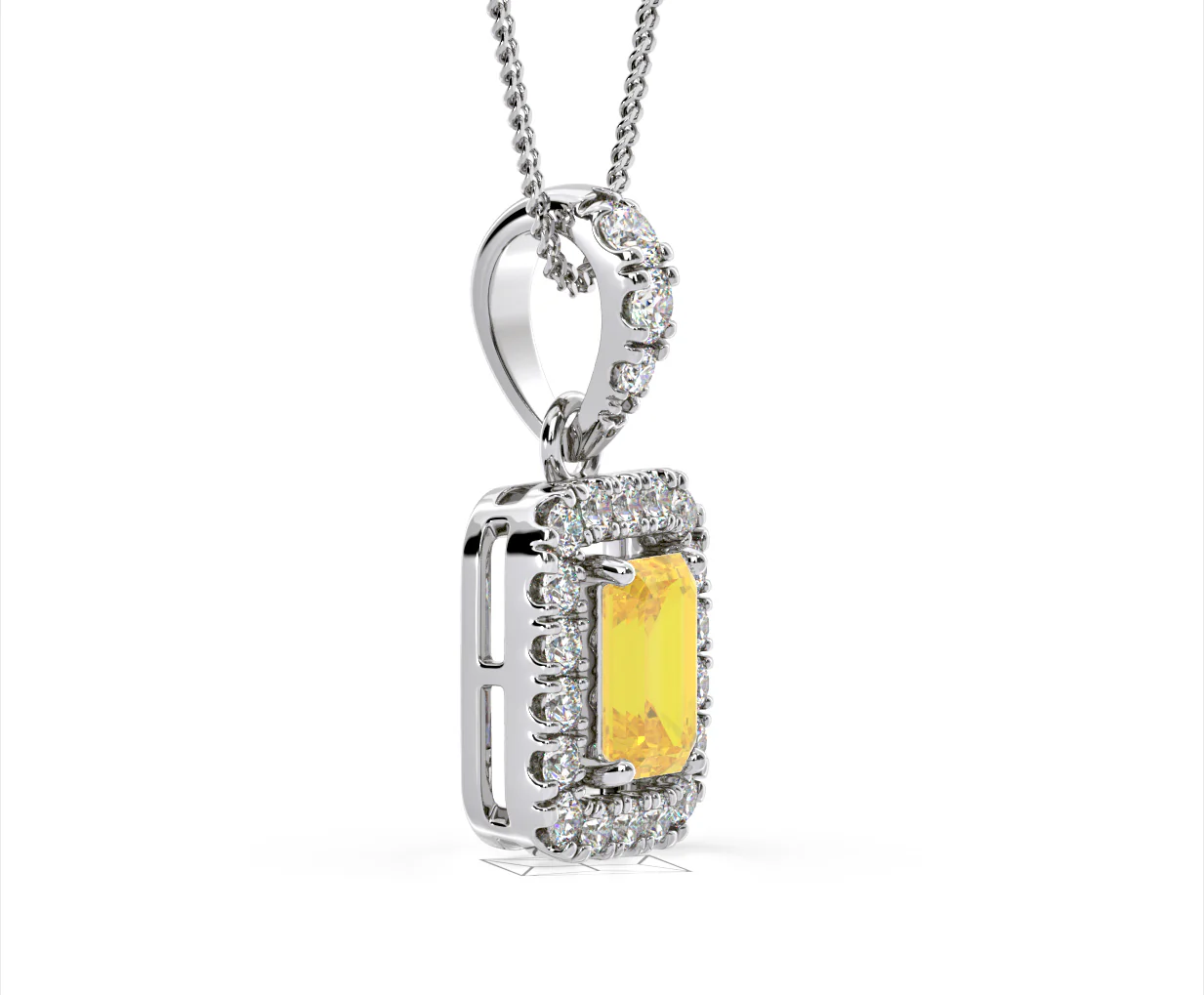 Annabelle Yellow Lab Diamond Emerald Cut Halo Necklace 1.38ct in 18K White Gold - Elara Collection - Image 75