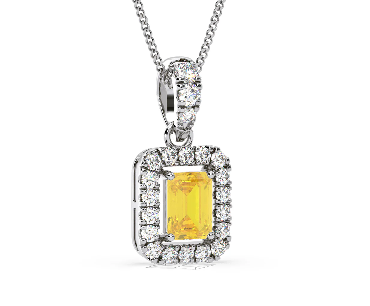 Annabelle Yellow Lab Diamond Emerald Cut Halo Necklace 1.38ct in 18K White Gold - Elara Collection - Image 83