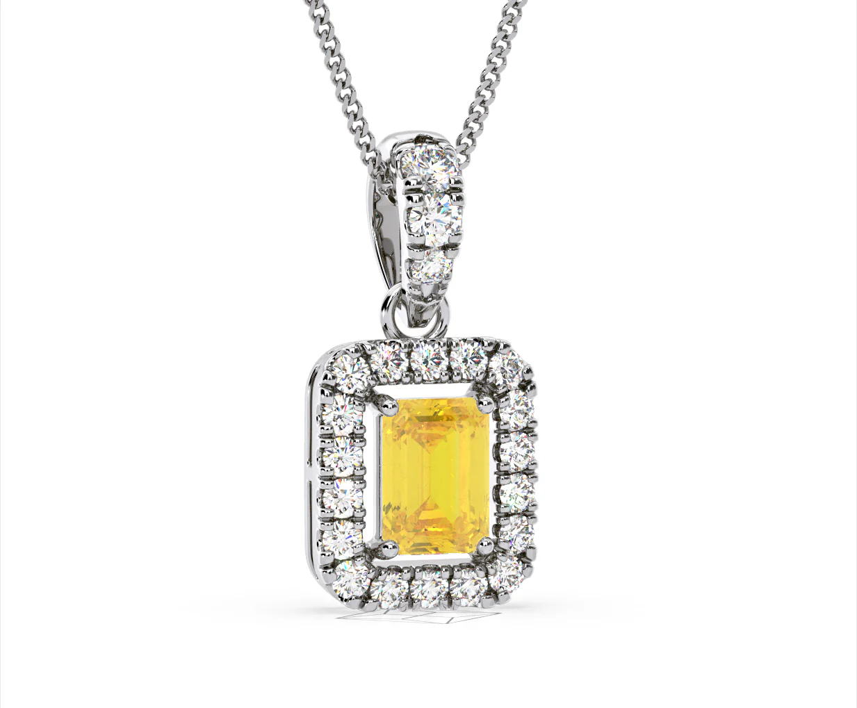 Annabelle Yellow Lab Diamond Emerald Cut Halo Necklace 1.38ct in 18K White Gold - Elara Collection - Image 84