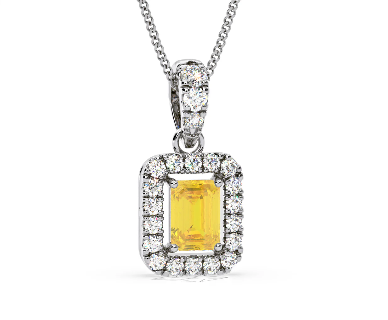 Annabelle Yellow Lab Diamond Emerald Cut Halo Necklace 1.38ct in 18K White Gold - Elara Collection - Image 85
