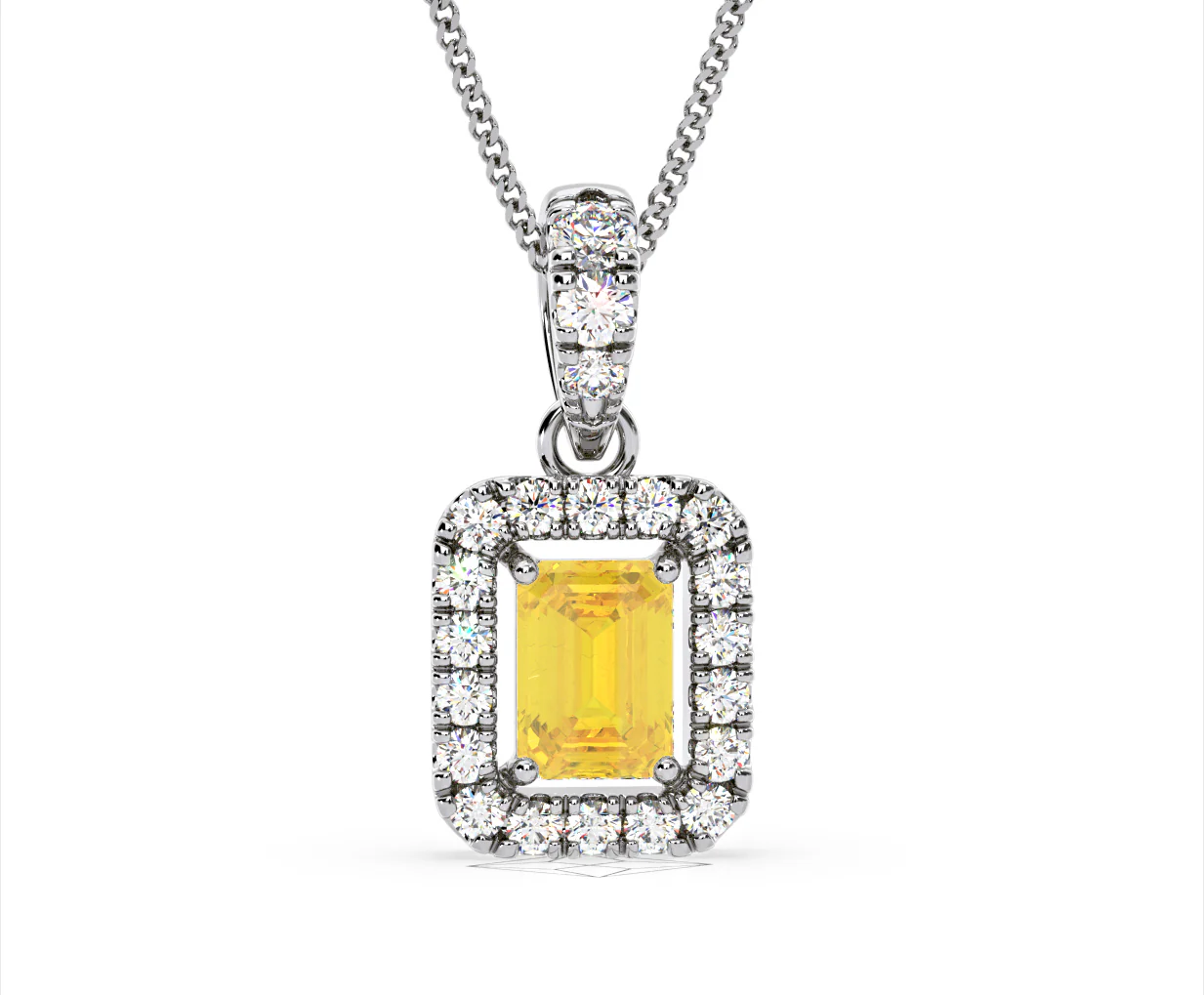 Annabelle Yellow Lab Diamond Emerald Cut Halo Necklace 1.38ct in 18K White Gold - Elara Collection - Image 87