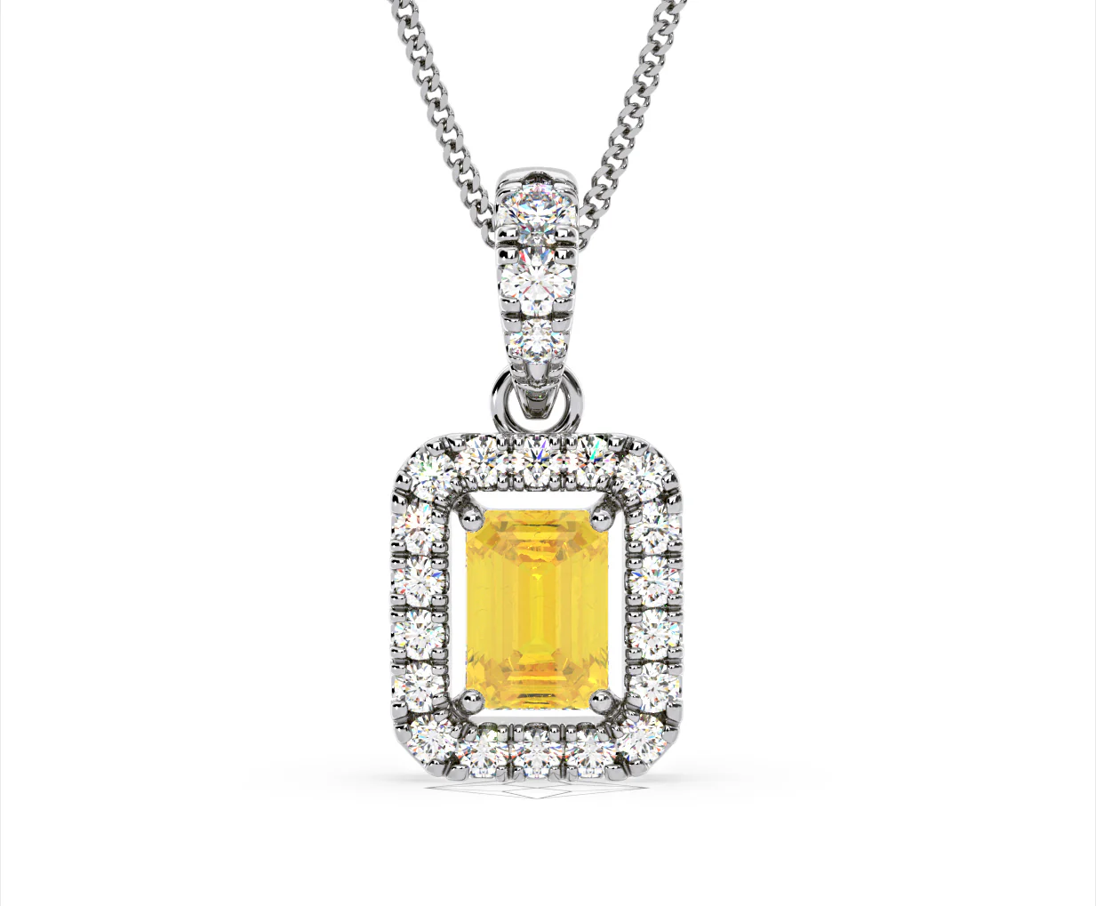 Annabelle Yellow Lab Diamond Emerald Cut Halo Necklace 1.38ct in 18K White Gold - Elara Collection - Image 88