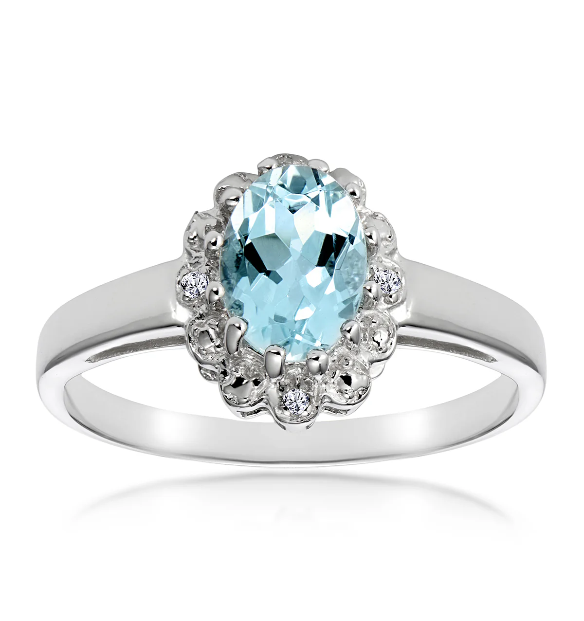 Aquamarine 0.70CT And Diamond 9K White Gold Ring - Image 3