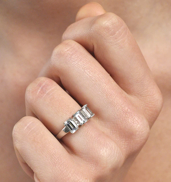 Aquamarine 1.65CT And Diamond 9K White Gold Ring - Image 4