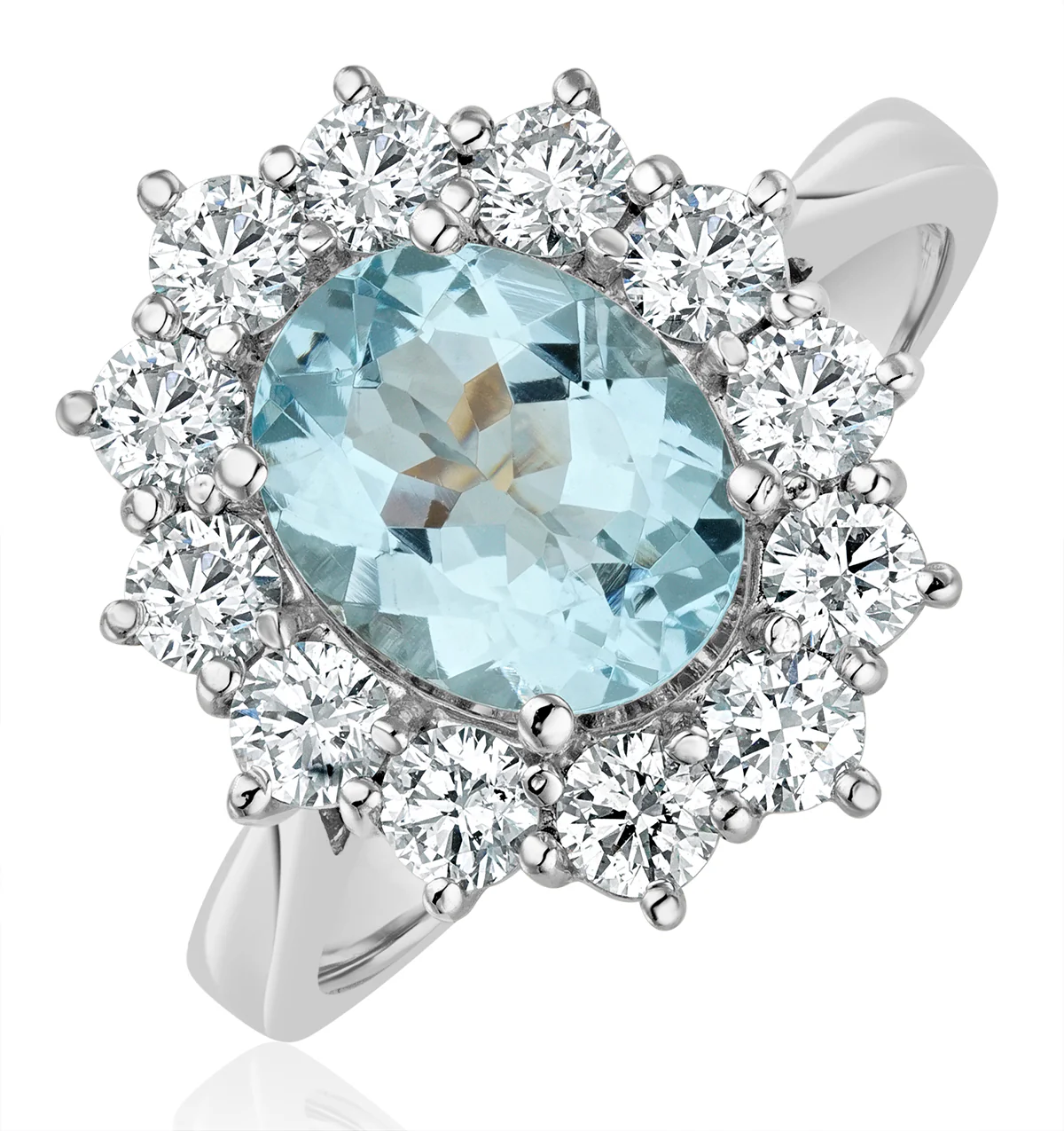 Aquamarine 1.7ct and Lab Diamond 1.00ct Cluster Ring Set in Platinum