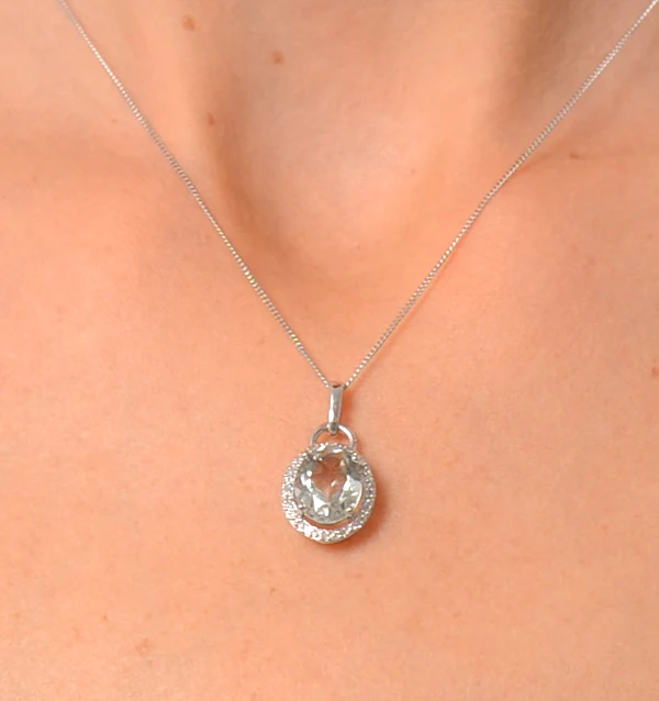 Aquamarine 2.69ct And Diamond 9K White Gold Pendant Necklace - Image 4