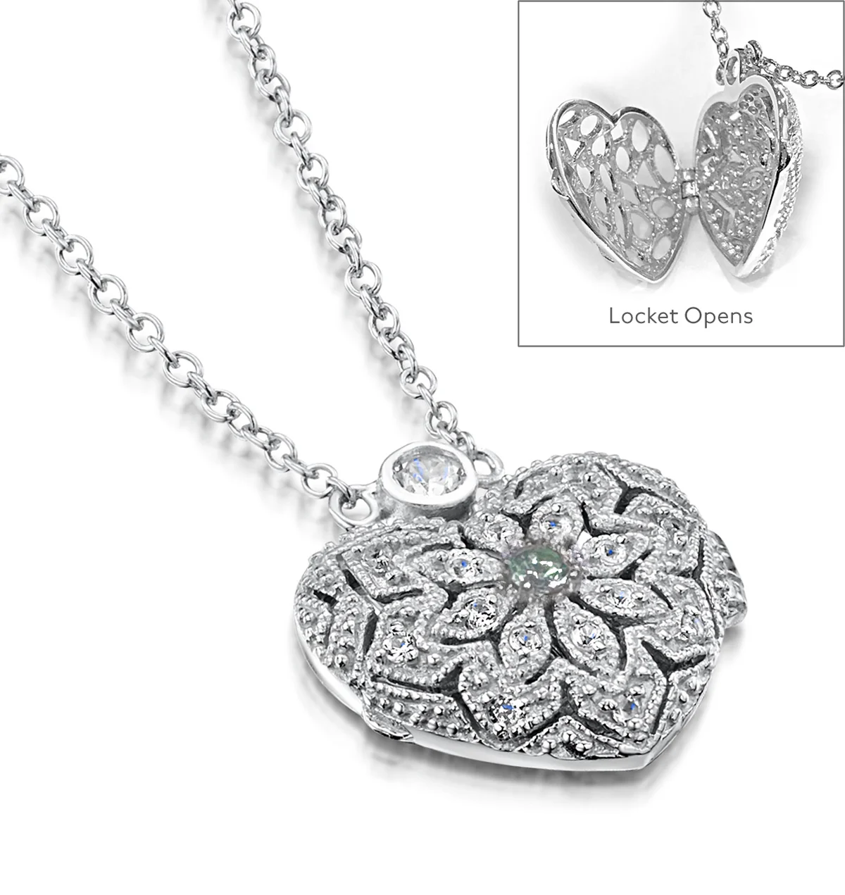 Aquamarine March Birthstone Vintage Locket Necklace Topaz in Silver - Image 4