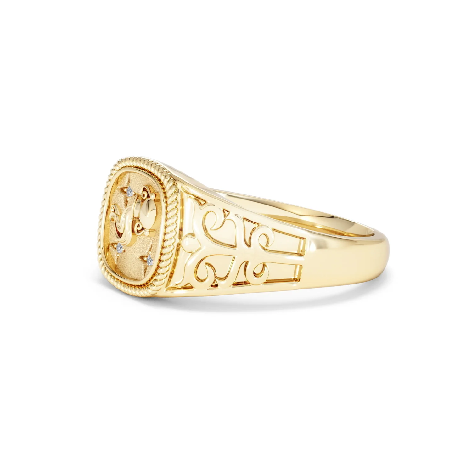 Aquarius Zodiac 0.01ct Lab Diamond Signet Ring in 18K Gold Vermeil - Image 74
