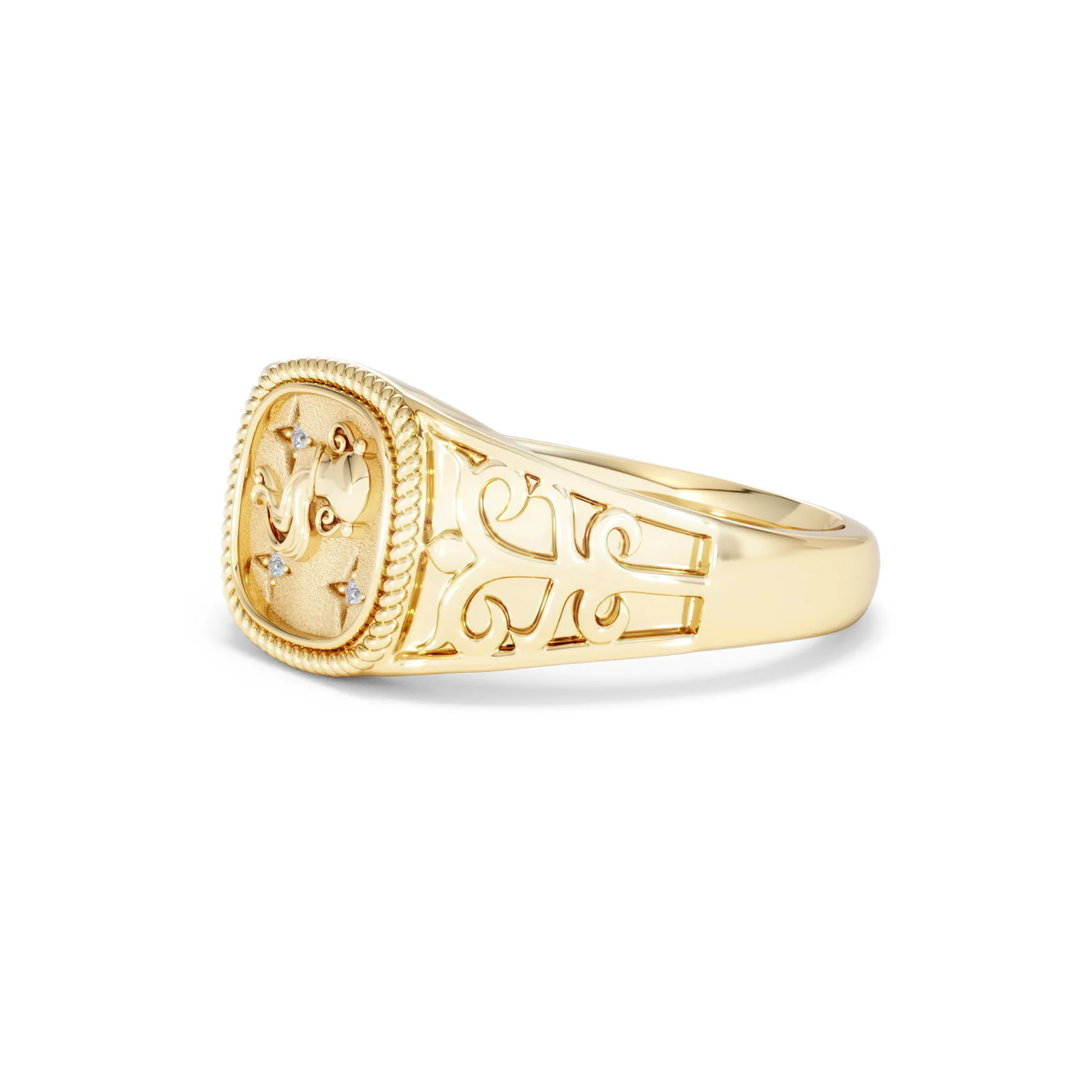 Aquarius Zodiac 0.01ct Lab Diamond Signet Ring in 18K Gold Vermeil - Image 75