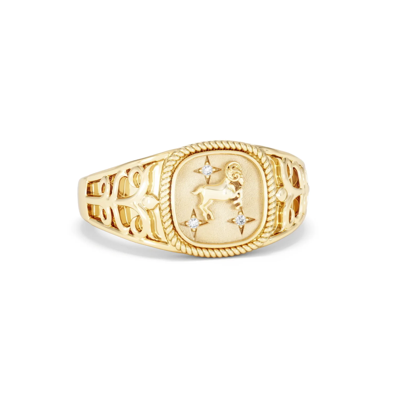 Aries Zodiac 0.01ct Lab Diamond Signet Ring in 18K Gold Vermeil - Image 10