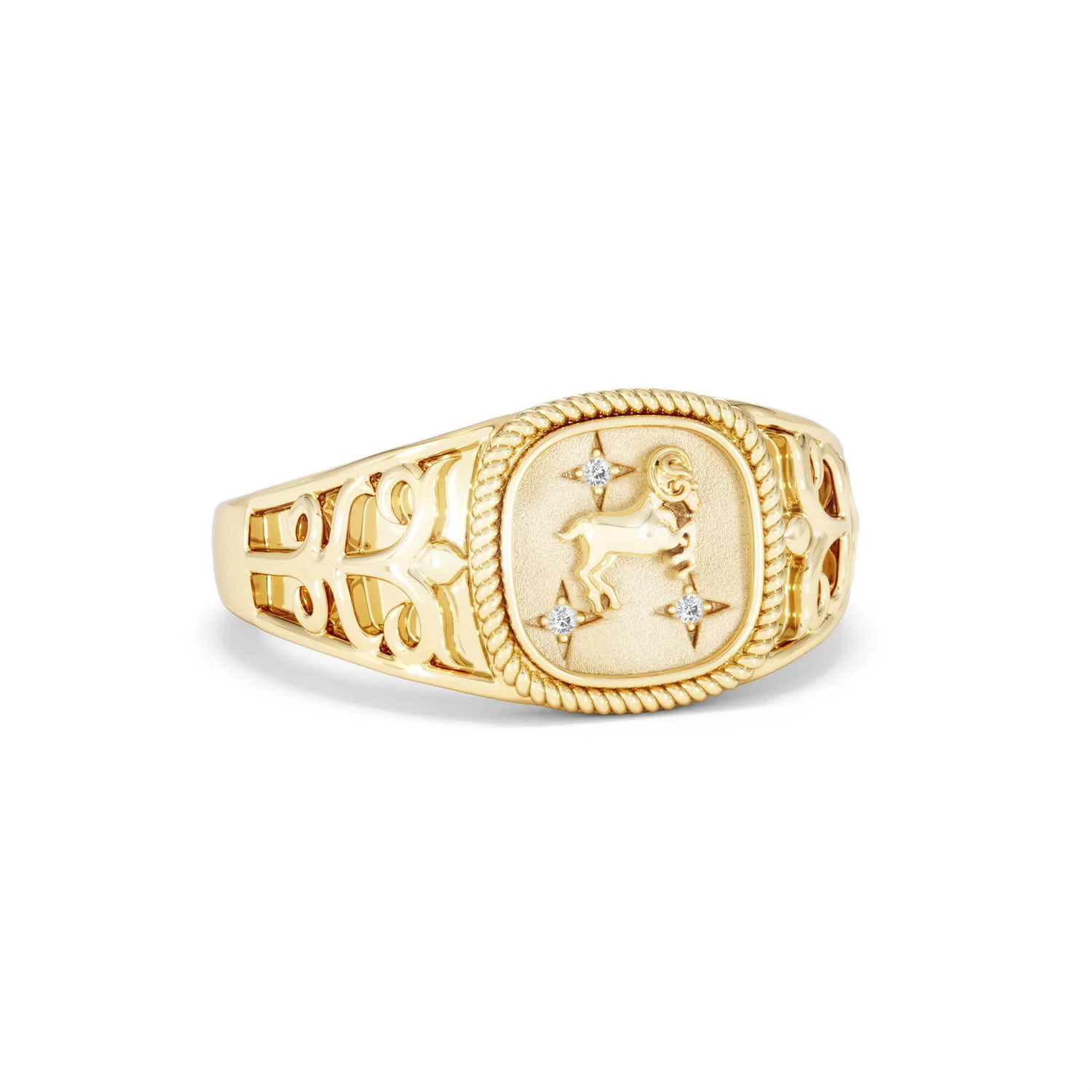Aries Zodiac 0.01ct Lab Diamond Signet Ring in 18K Gold Vermeil - Image 11