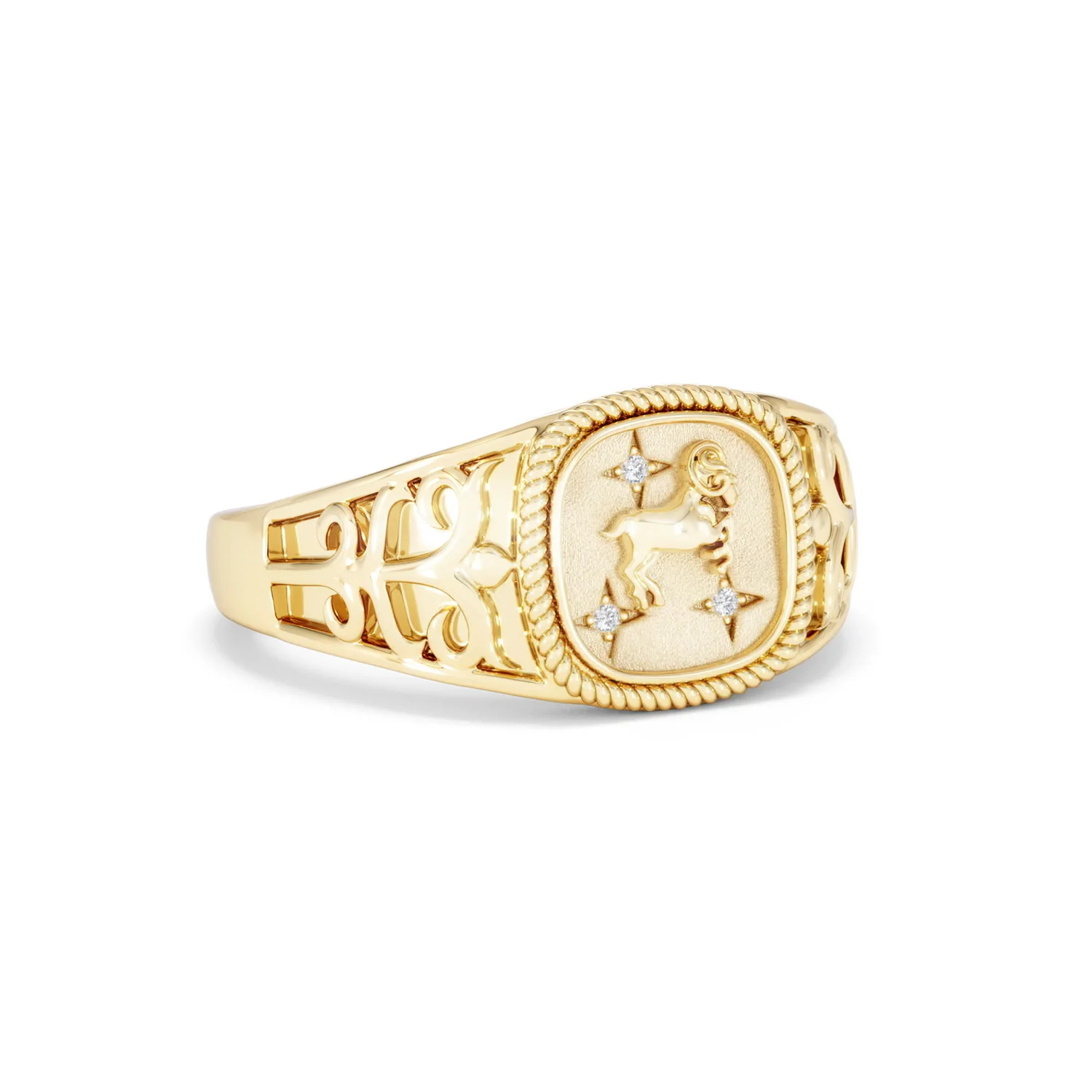Aries Zodiac 0.01ct Lab Diamond Signet Ring in 18K Gold Vermeil - Image 13