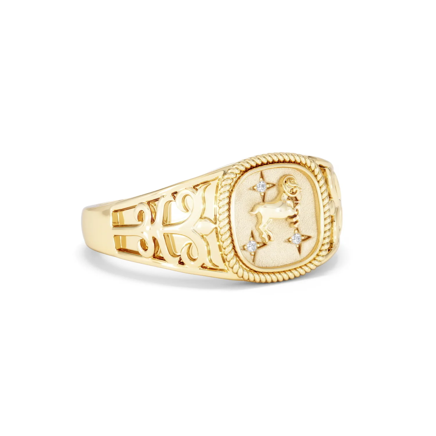 Aries Zodiac 0.01ct Lab Diamond Signet Ring in 18K Gold Vermeil - Image 14