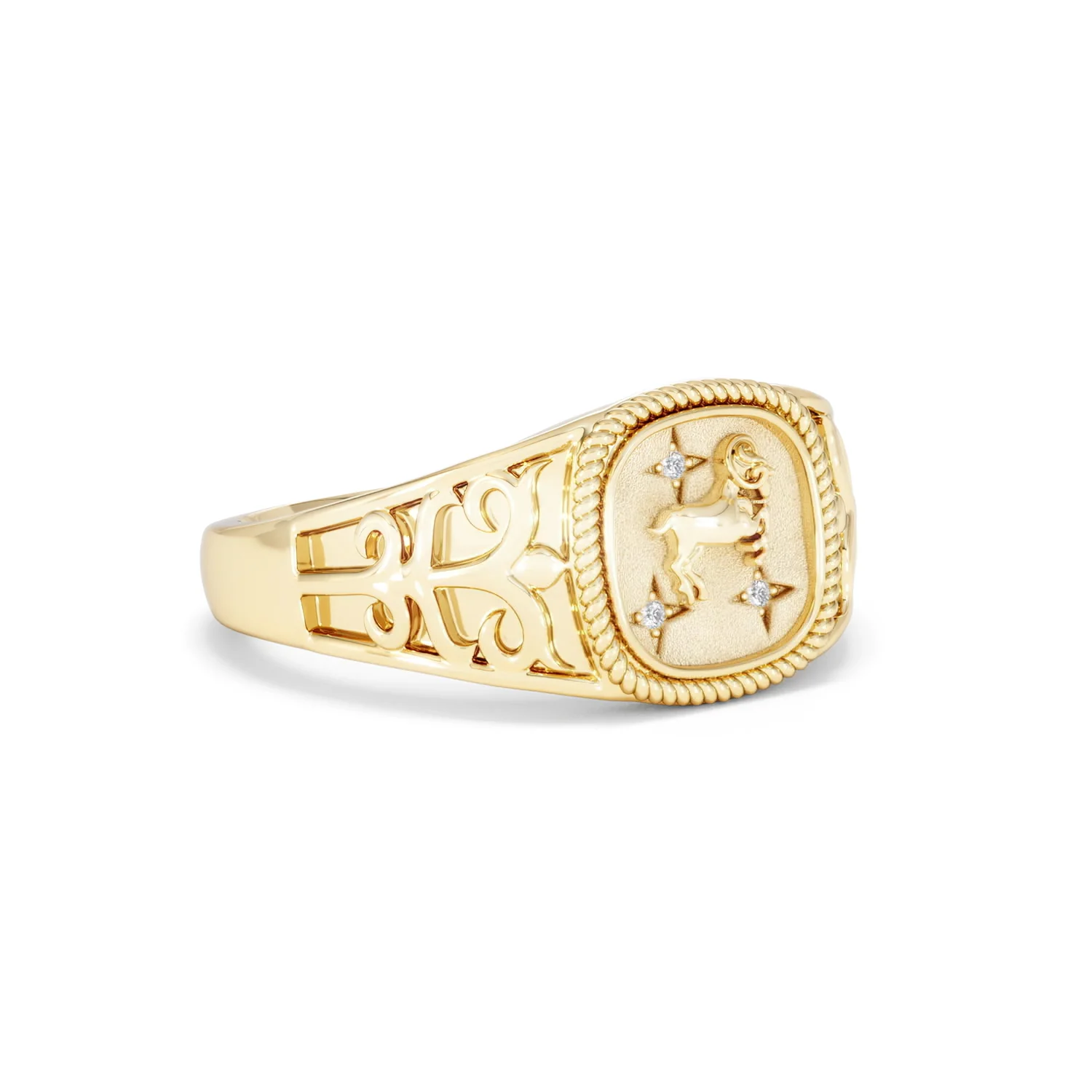 Aries Zodiac 0.01ct Lab Diamond Signet Ring in 18K Gold Vermeil - Image 15