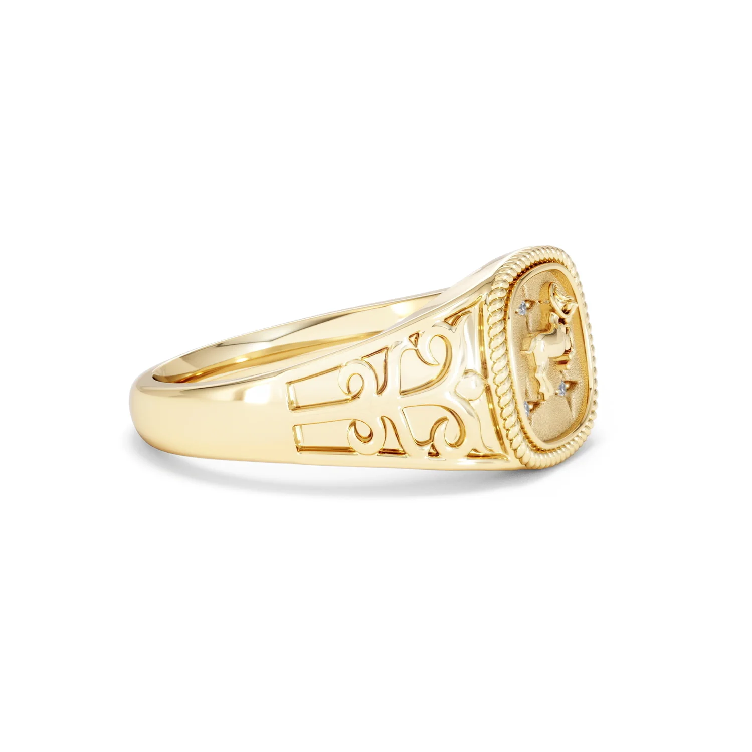 Aries Zodiac 0.01ct Lab Diamond Signet Ring in 18K Gold Vermeil - Image 21