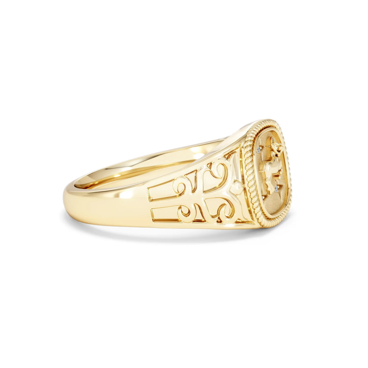 Aries Zodiac 0.01ct Lab Diamond Signet Ring in 18K Gold Vermeil - Image 22
