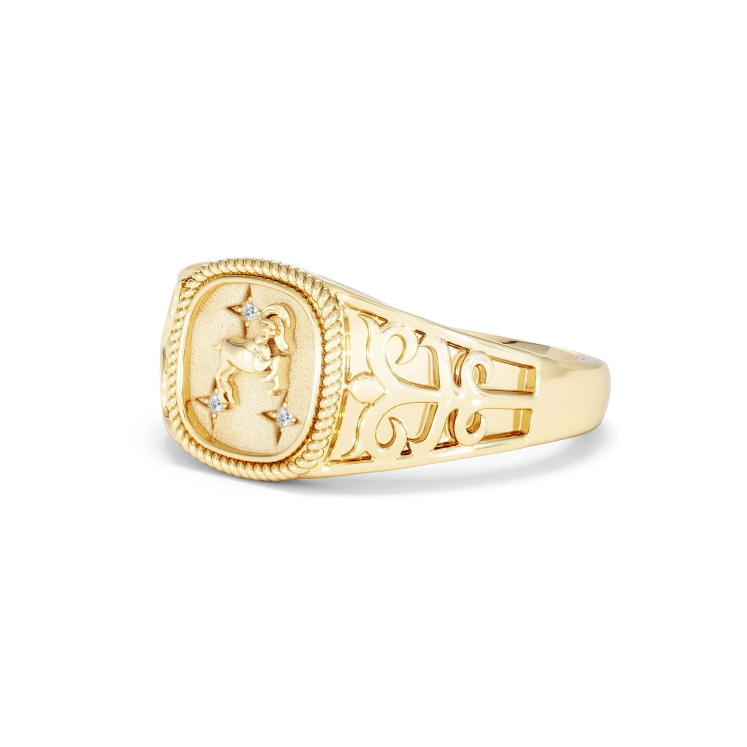 Aries Zodiac 0.01ct Lab Diamond Signet Ring in 18K Gold Vermeil - Image 78