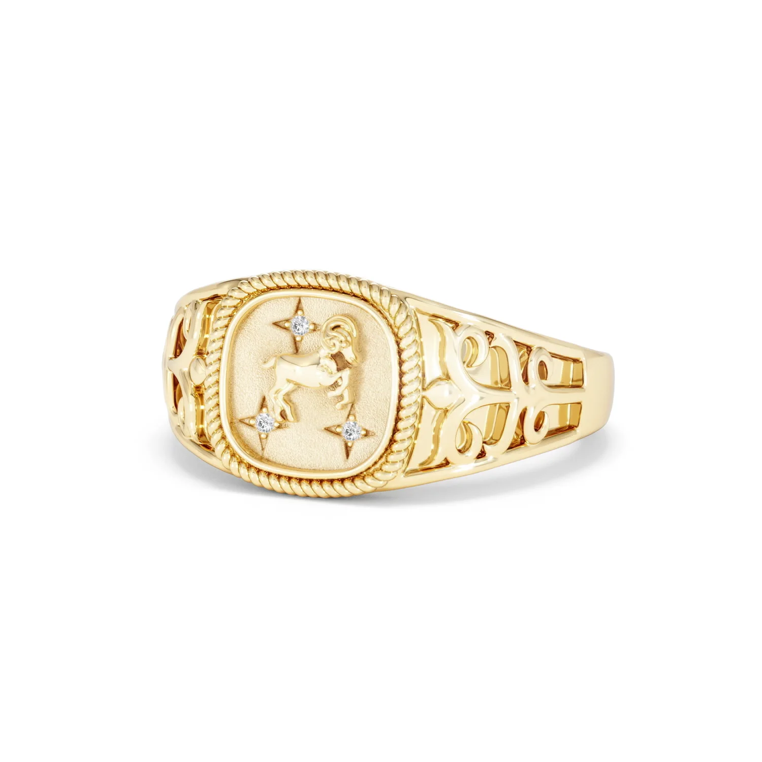 Aries Zodiac 0.01ct Lab Diamond Signet Ring in 18K Gold Vermeil - Image 82