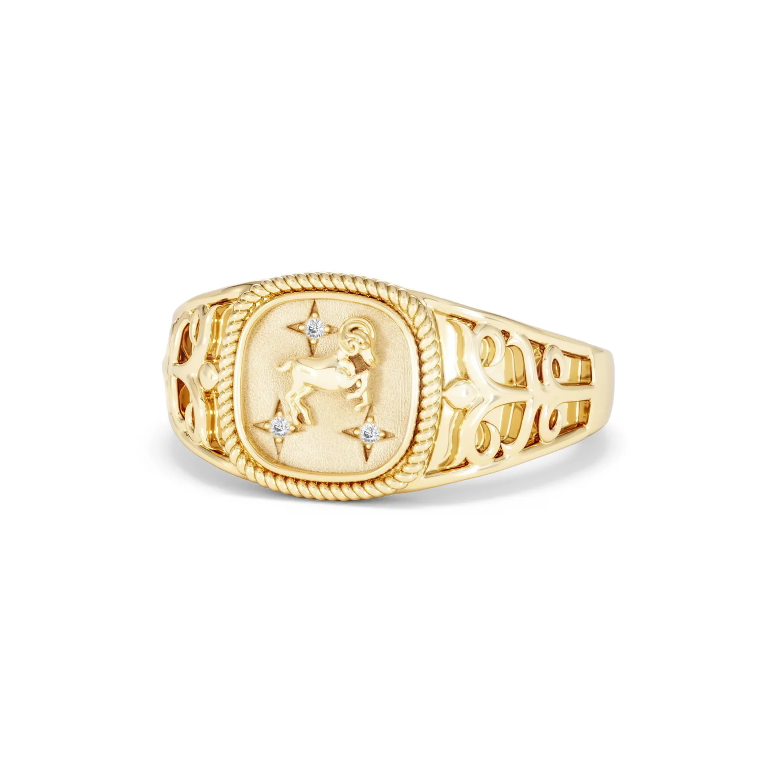 Aries Zodiac 0.01ct Lab Diamond Signet Ring in 18K Gold Vermeil - Image 83