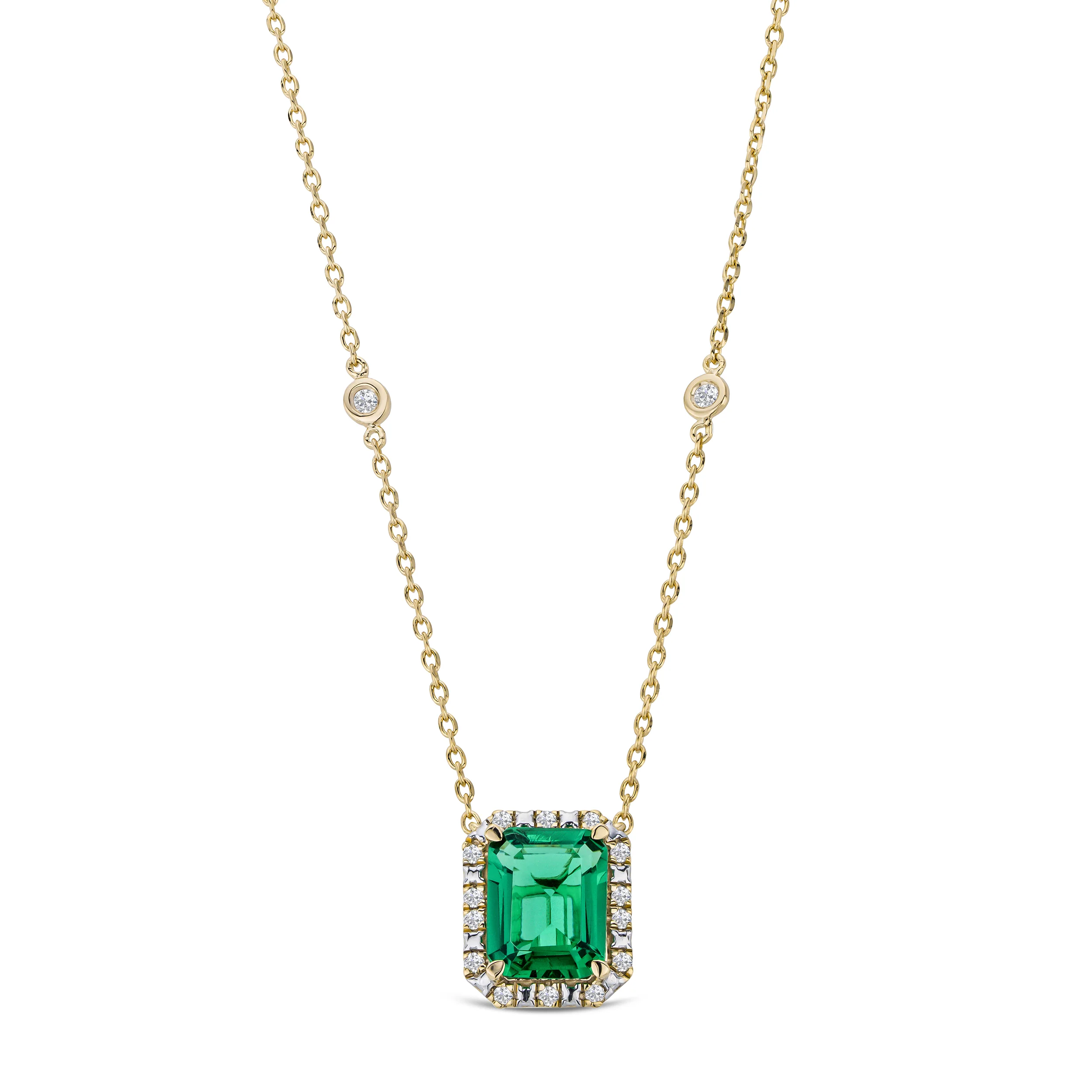 Astra 1.50ct Lab Emerald and Diamond Halo Octagon Cut Necklace in 18K Gold Vermeil - Image 3