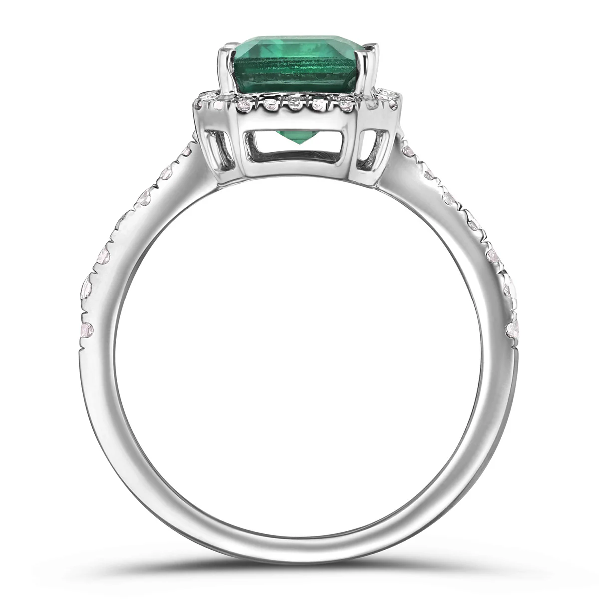 Astra 1.50ct Lab Emerald and Diamond Halo Shoulder Set Octagon Cut Ring in Silver - Image 3