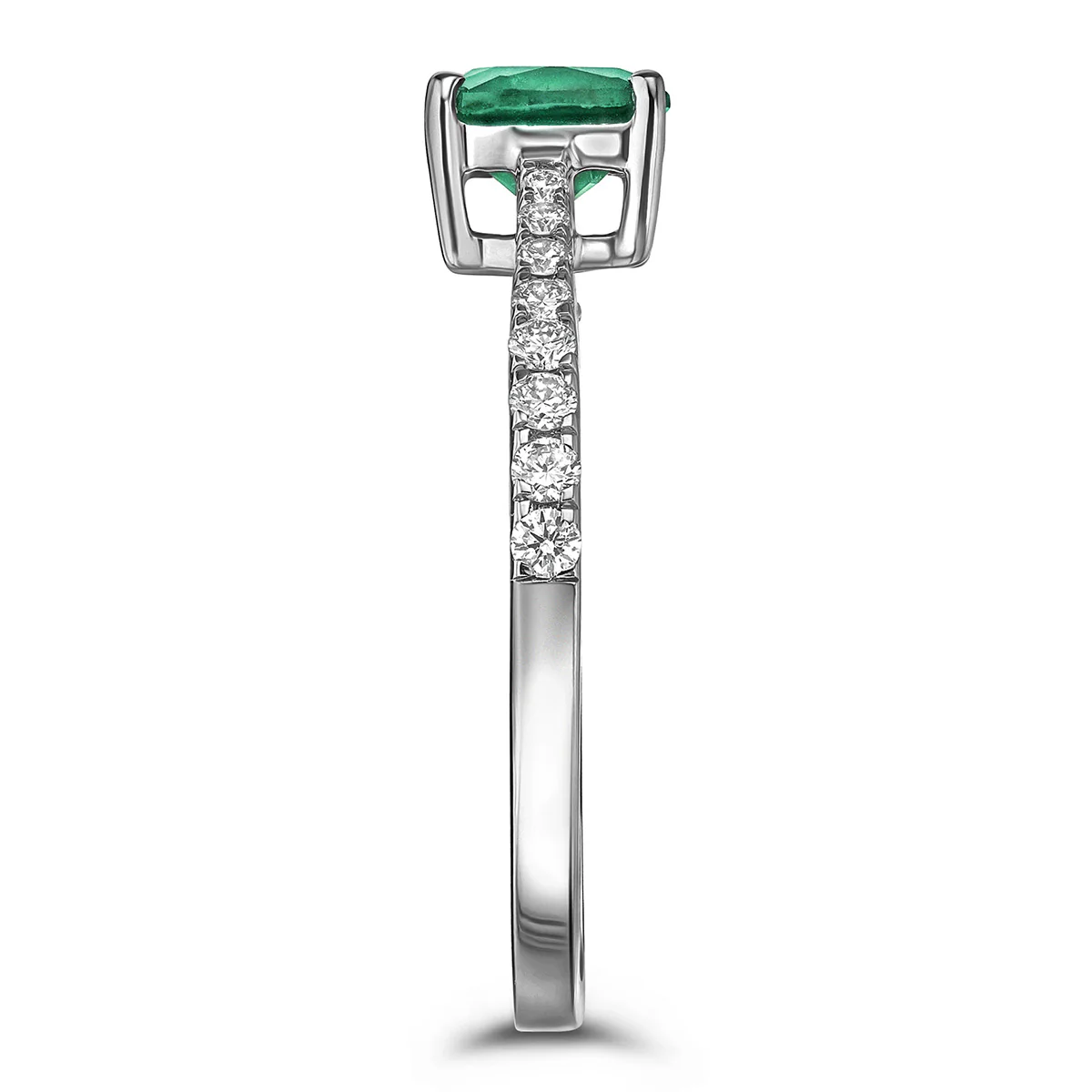 Astra 1.70ct Lab Emerald and Diamond Shoulder Set Cushion Cut Ring in Silver - Image 4