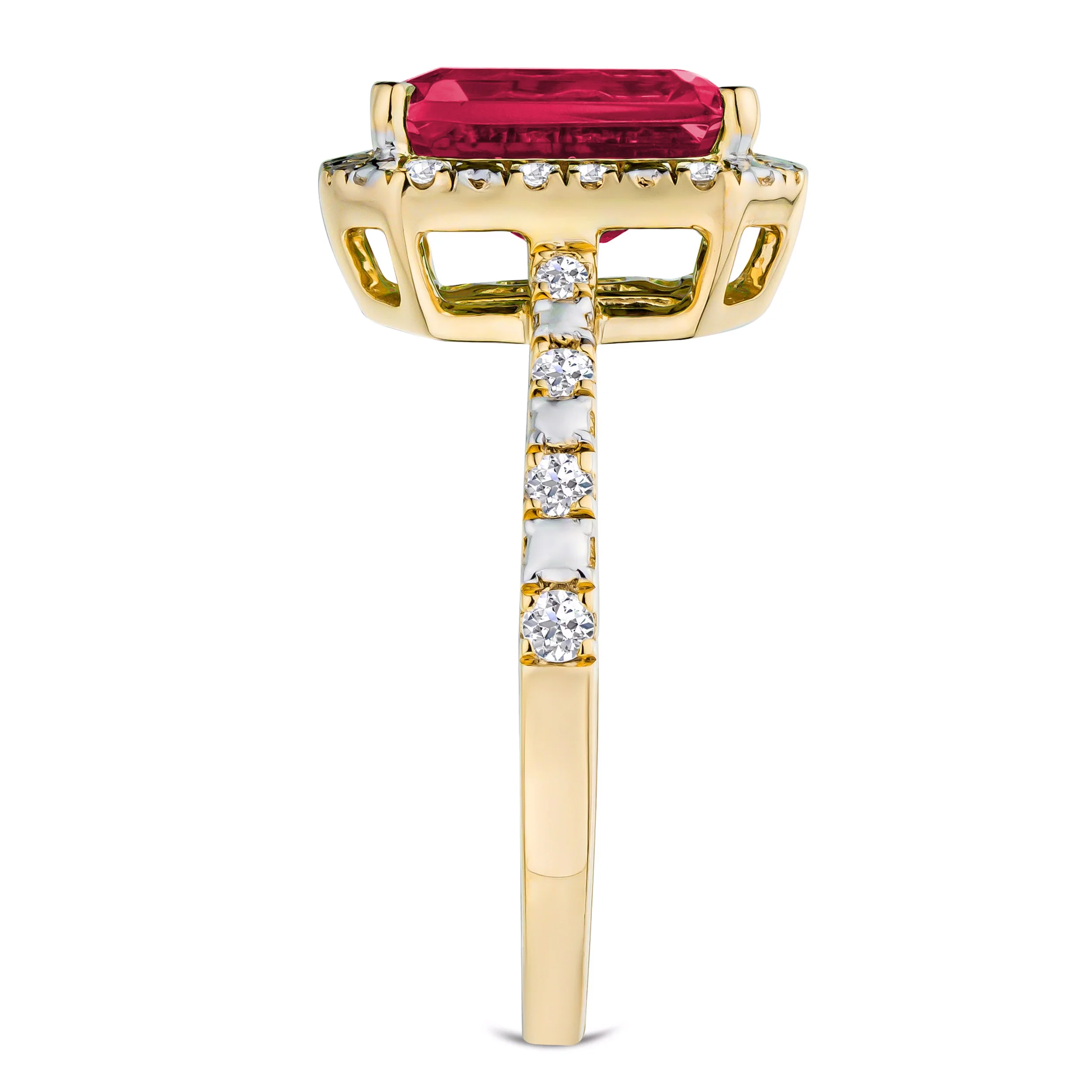 Astra 1.90ct Lab Ruby and Diamond Halo Shoulder Set Octagon Cut Ring in 18K Gold Vermeil - Image 5