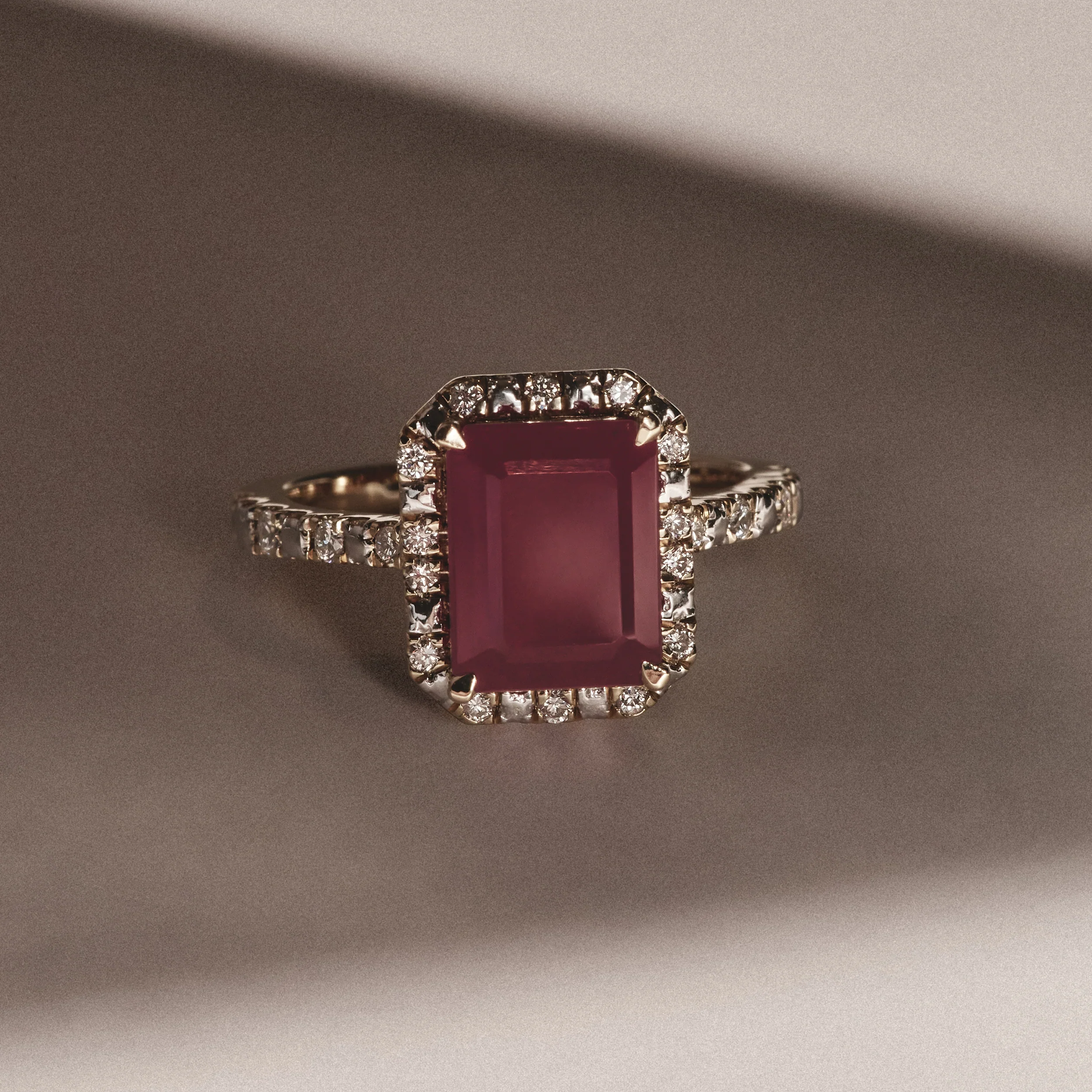 Astra 1.90ct Lab Ruby and Diamond Halo Shoulder Set Octagon Cut Ring in 18K Gold Vermeil - Image 6