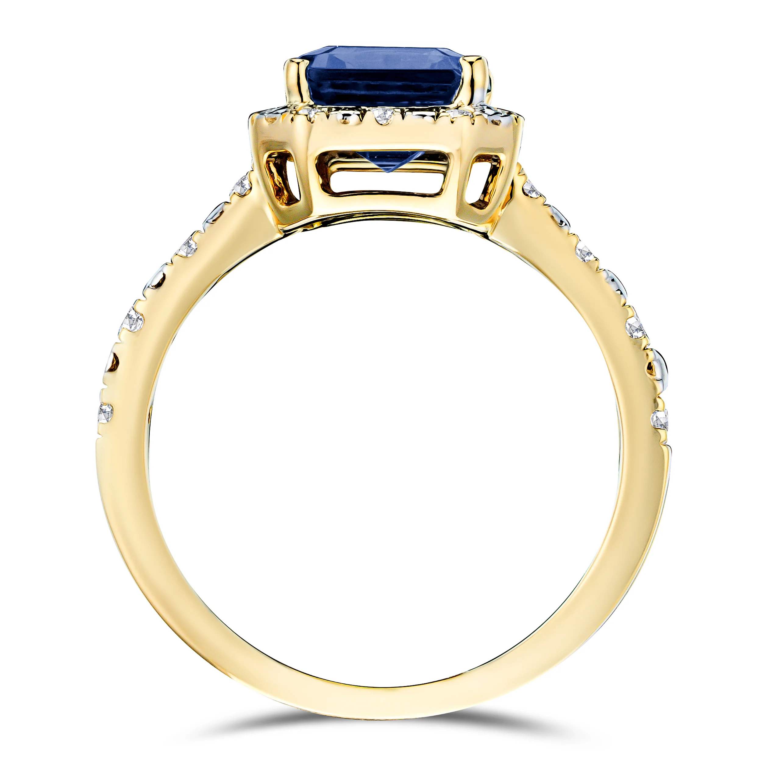 Astra 1.90ct Lab Sapphire Halo Shoulder Set Octagon Cut Ring in 18K Gold Vermeil - Image 3
