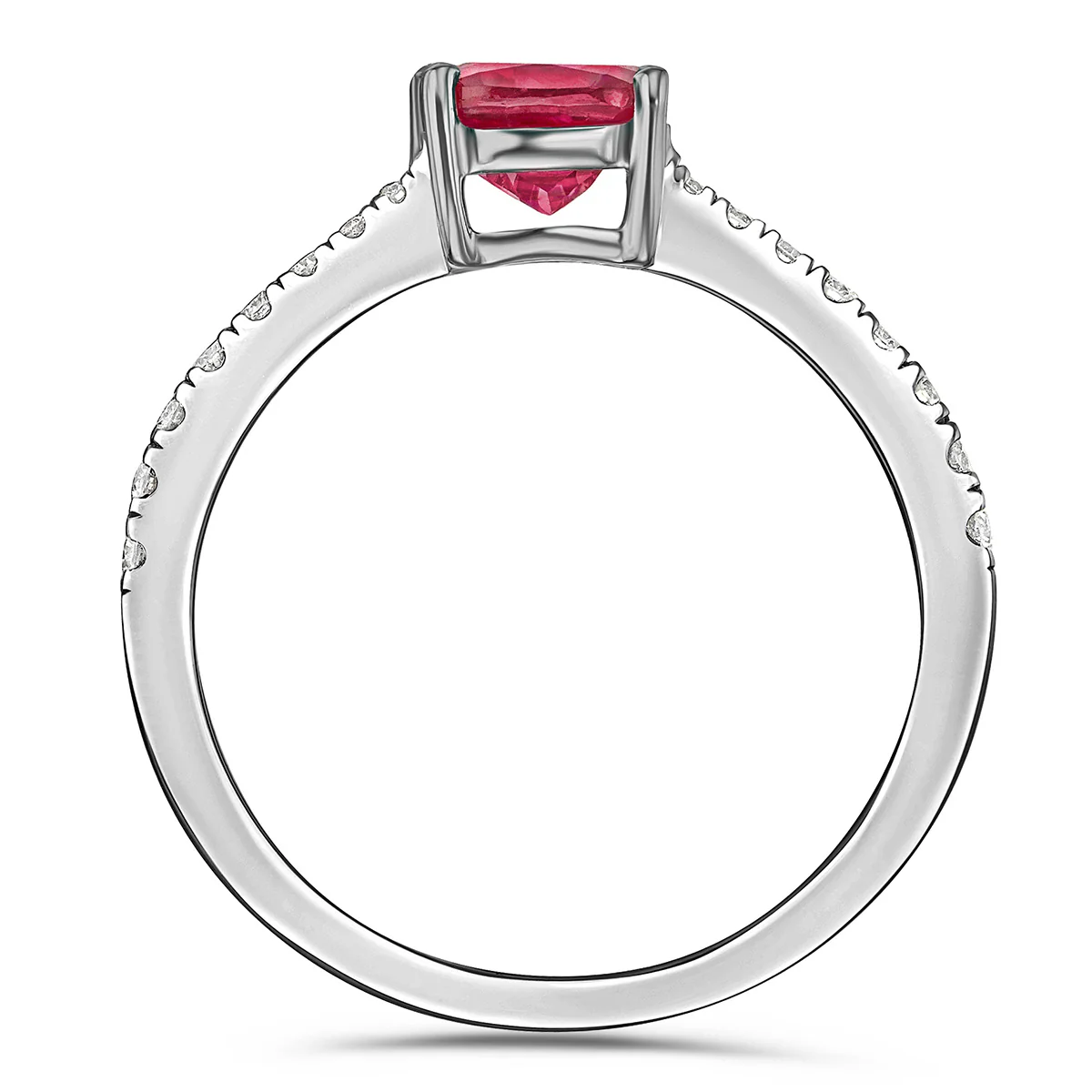 Astra 2.00ct Lab Ruby and Diamond Shoulder Set Cushion Cut Ring in Silver - Image 3