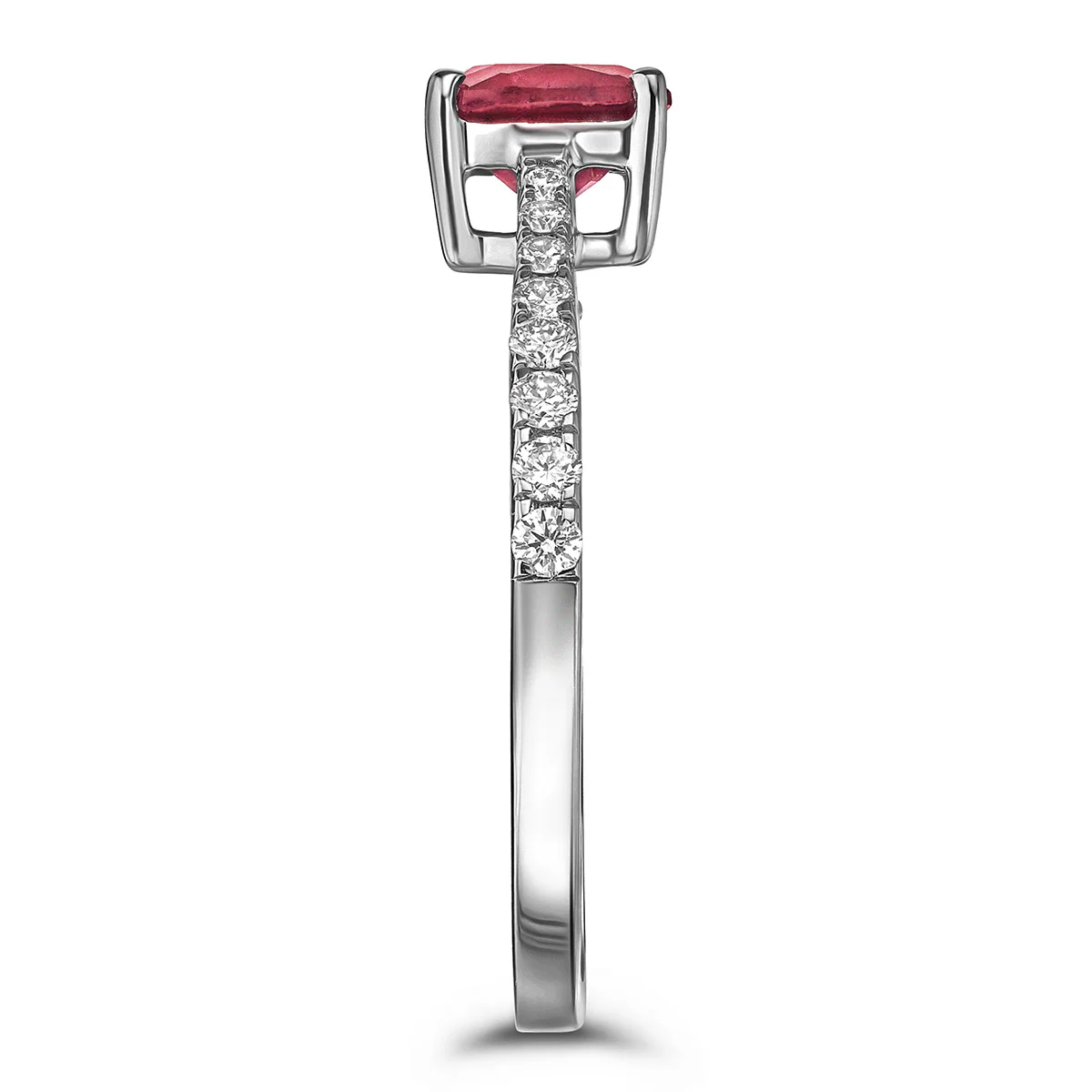Astra 2.00ct Lab Ruby and Diamond Shoulder Set Cushion Cut Ring in Silver - Image 4