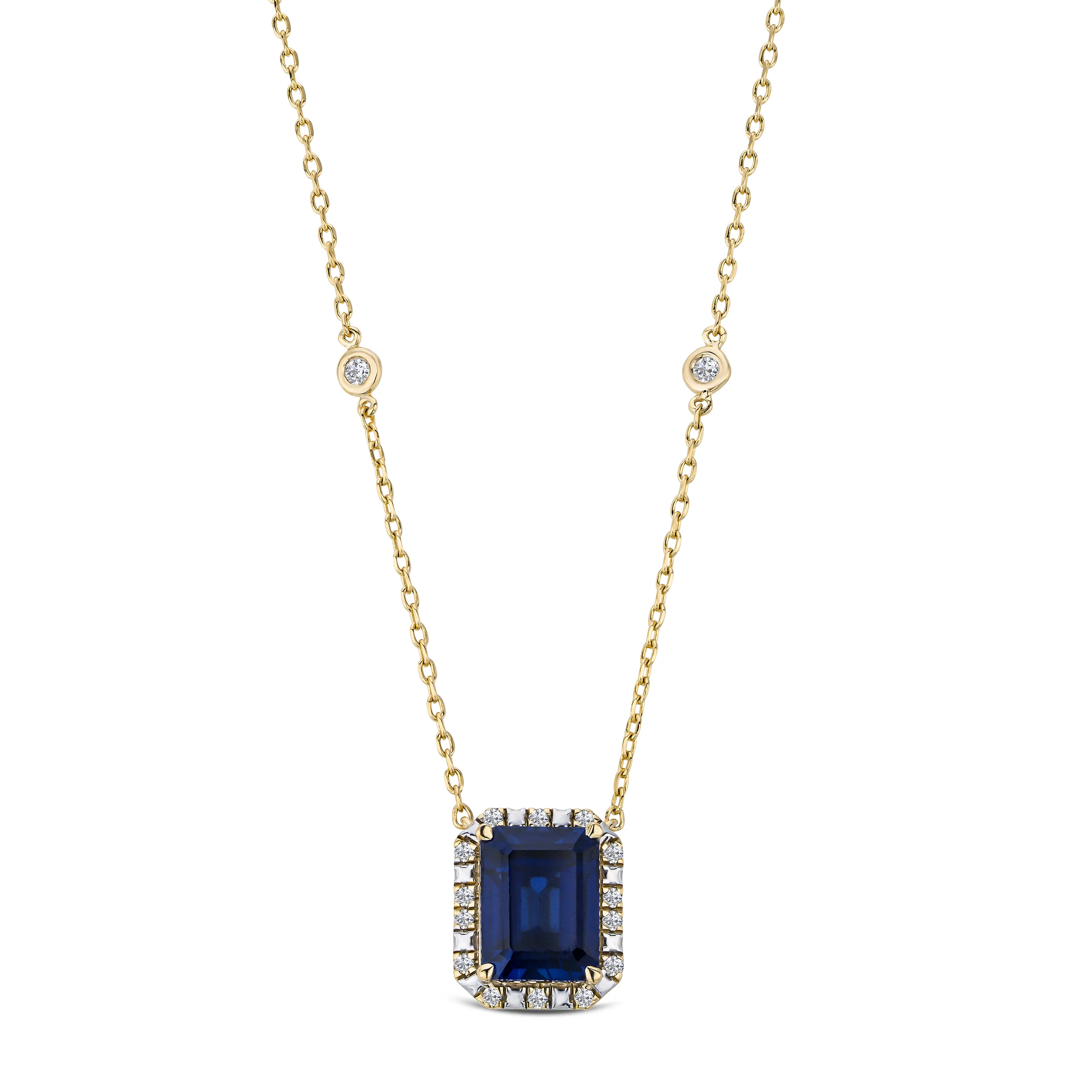 Astra 2.00ct Lab Sapphire and Diamond Halo Octagon Cut Necklace in 18K Gold Vermeil - Image 3