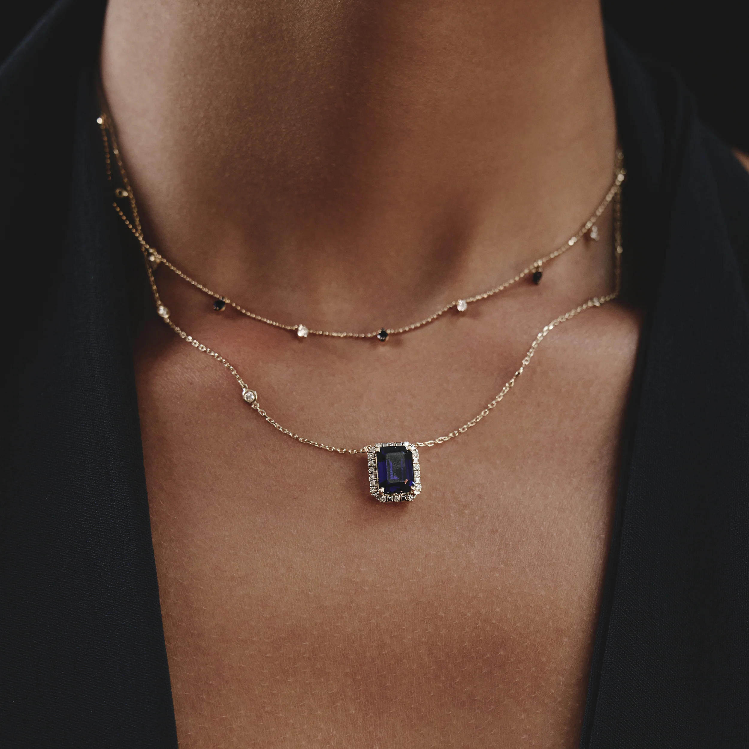 Astra 2.00ct Lab Sapphire and Diamond Halo Octagon Cut Necklace in Silver - Image 6