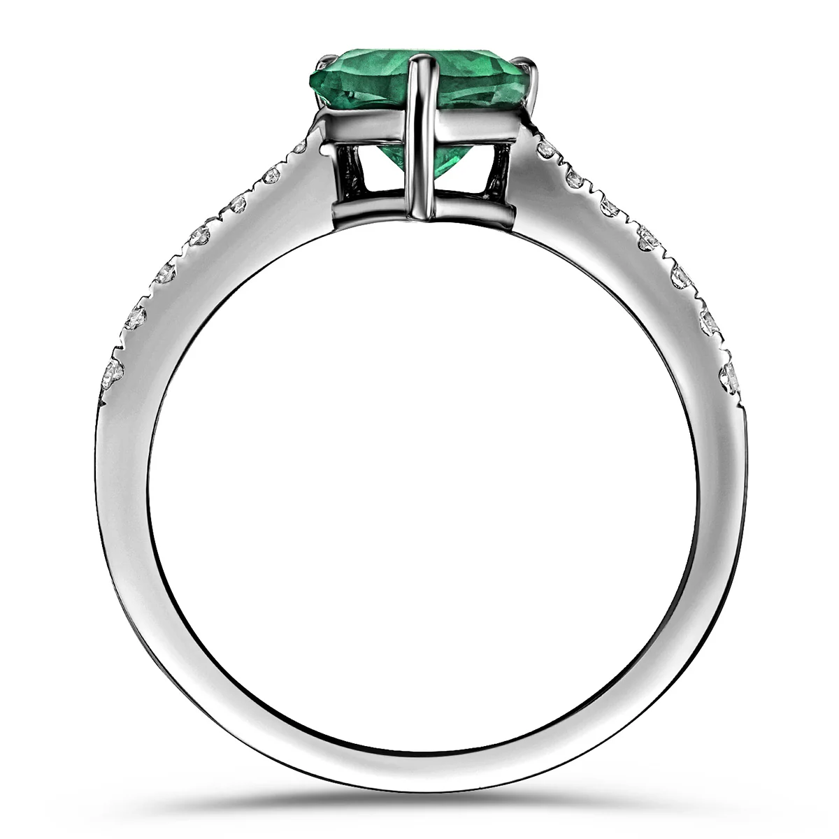 Astra 2.30ct Lab Emerald and Diamond Shoulder Set Pear Cut Ring in Silver - Image 3