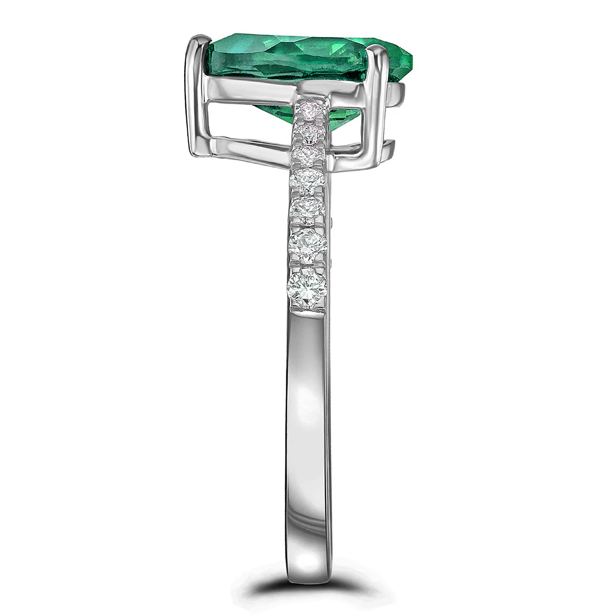 Astra 2.30ct Lab Emerald and Diamond Shoulder Set Pear Cut Ring in Silver - Image 5