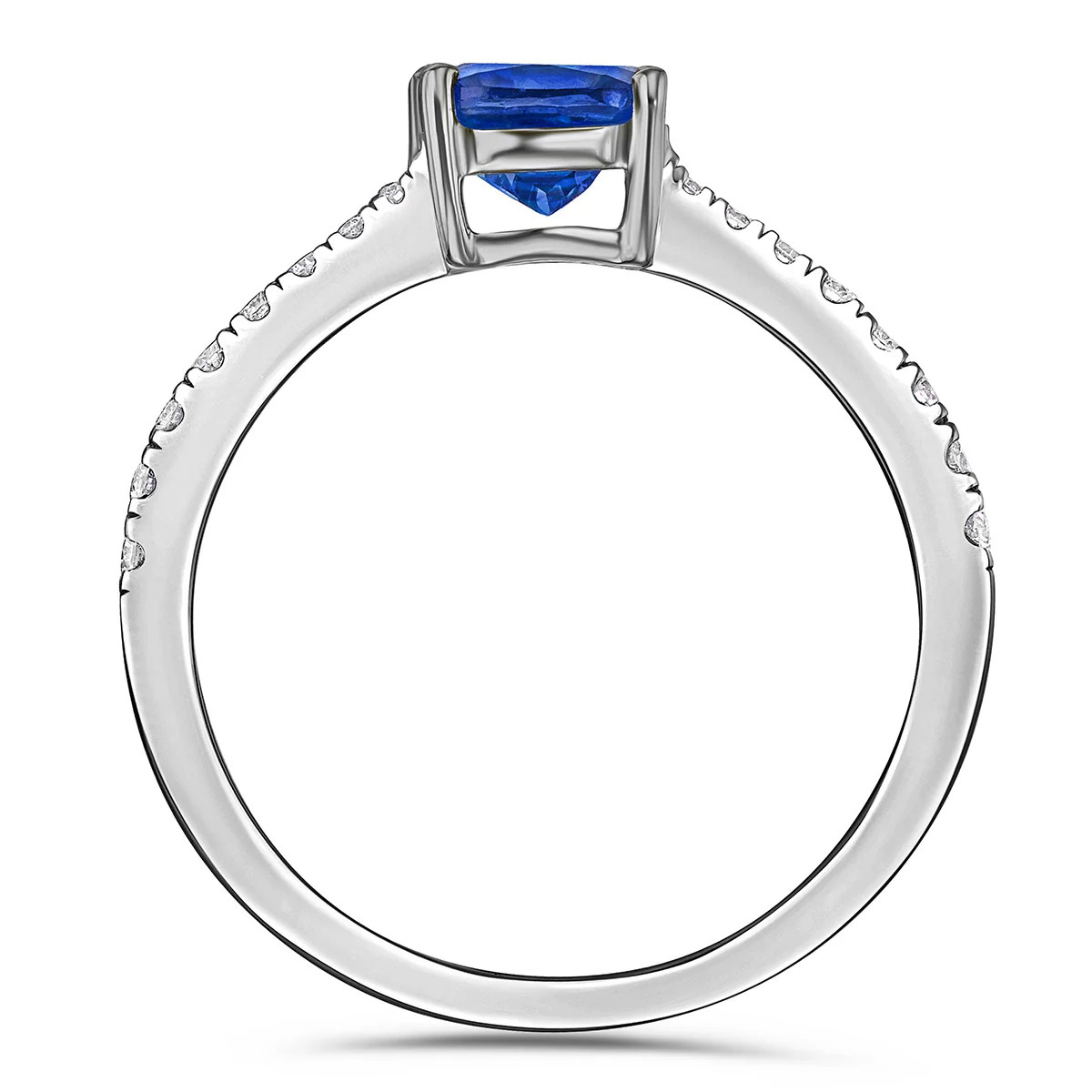 Astra 2.30ct Lab Sapphire and Diamond Shoulder Set Cushion Cut Ring in Silver - Image 3