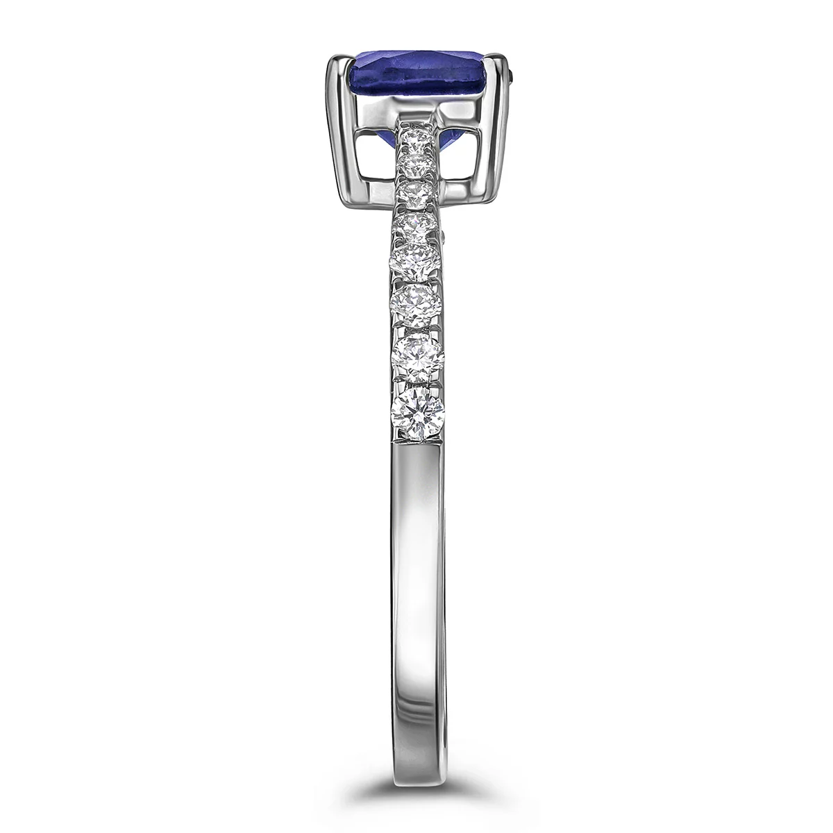 Astra 2.30ct Lab Sapphire and Diamond Shoulder Set Cushion Cut Ring in Silver - Image 4