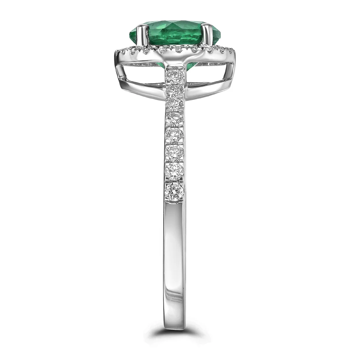 Astra 2.50ct Lab Emerald and Diamond Halo Shoulder Set Round Cut in Silver - Image 5