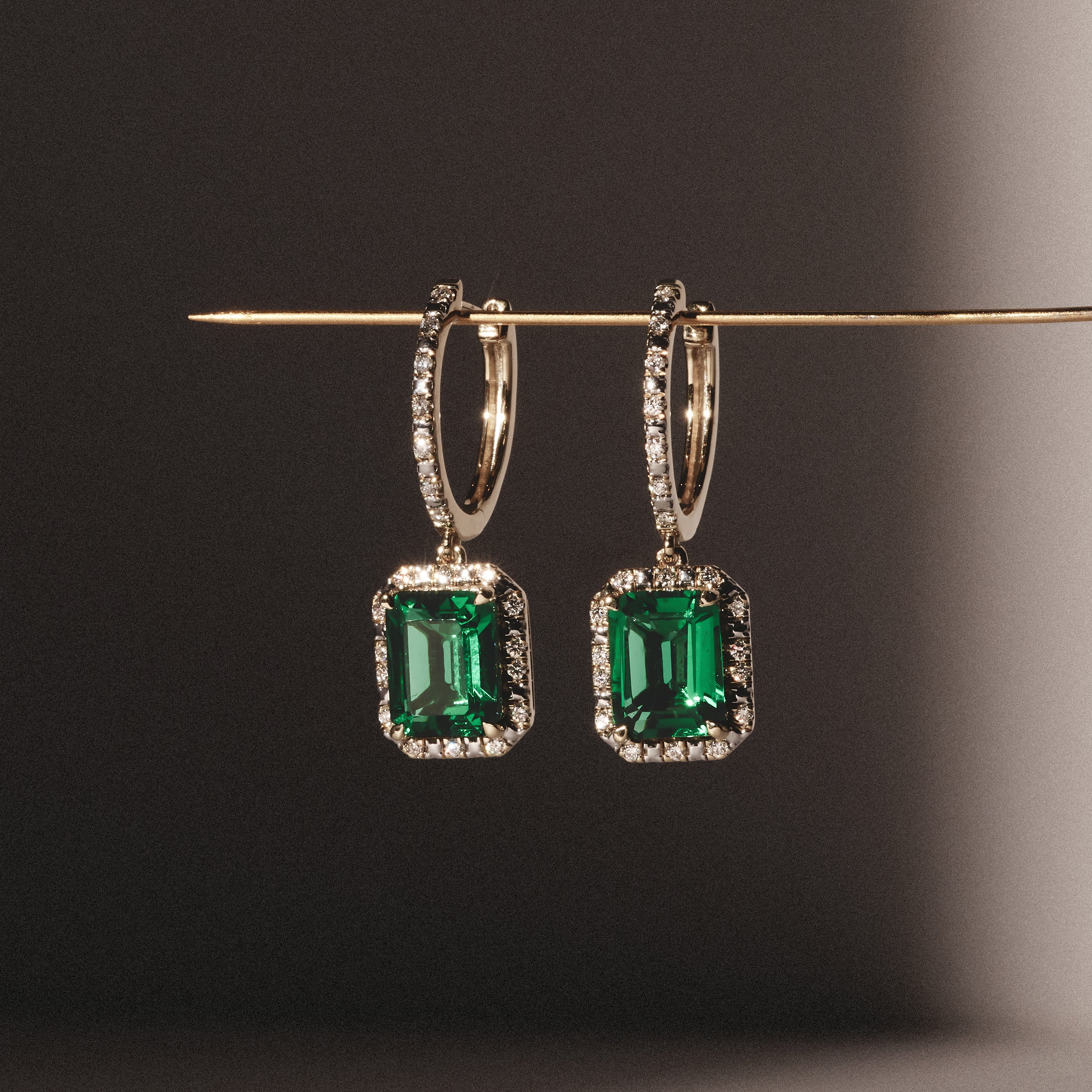 Astra 3.00ct Lab Emerald and Diamond Drop Halo Octagon Cut Earrings in 18K Gold Vermeil - Image 4