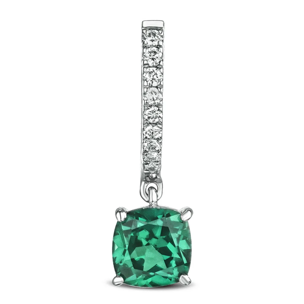Astra 3.40ct Lab Emerald and Diamond Drop Cushion Cut Earrings in Silver - Image 4