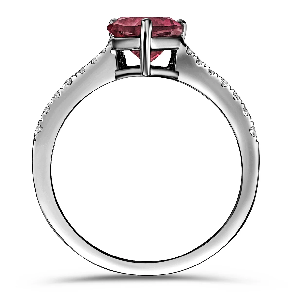 Astra 3.50ct Lab Ruby and Diamond Shoulder Set Pear Cut Ring in Silver - Image 3